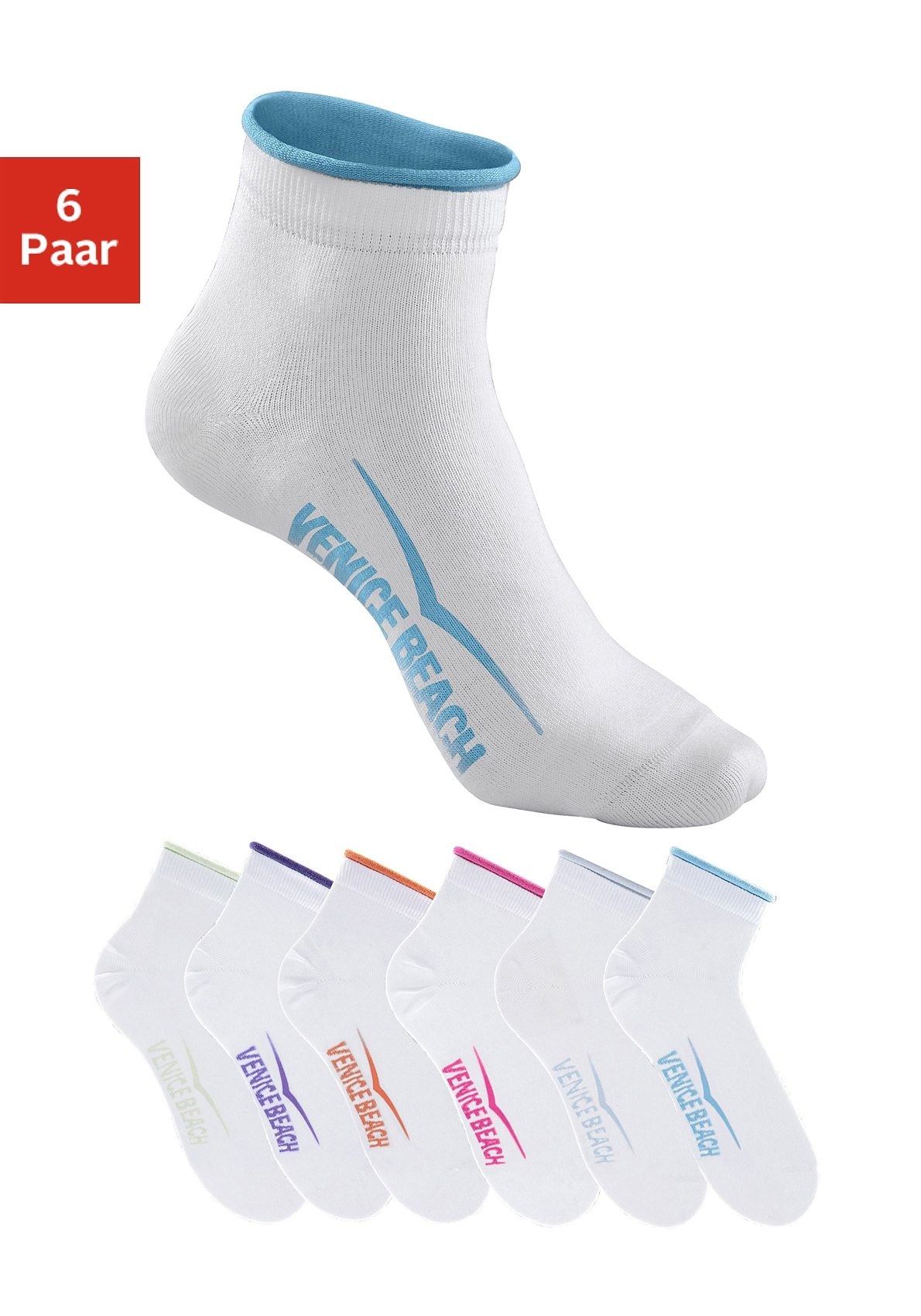 Venice Beach Kurzsocken "Sport & Lifestyle Sneaker Socken Damen" Packung, 6 Stk. tlg. mit druckfreiem Bündchen