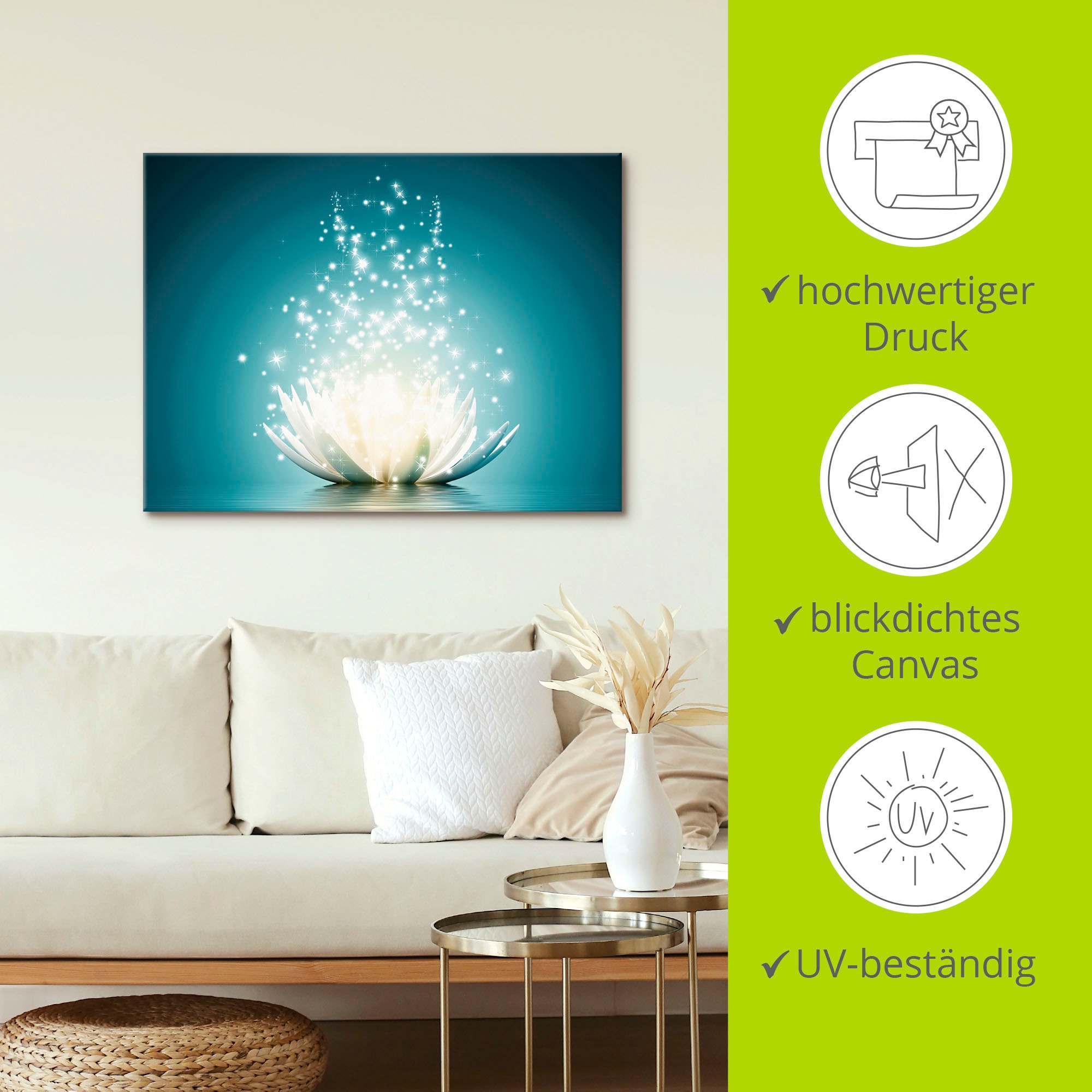 Wandbild ARTLAND "Magie der Lotus-Blume", blau (farbe bild(er): blau), B:40cm H:30cm, Bilder, als Alubild, Leinwandbild, Poster in verschied. Größen 3