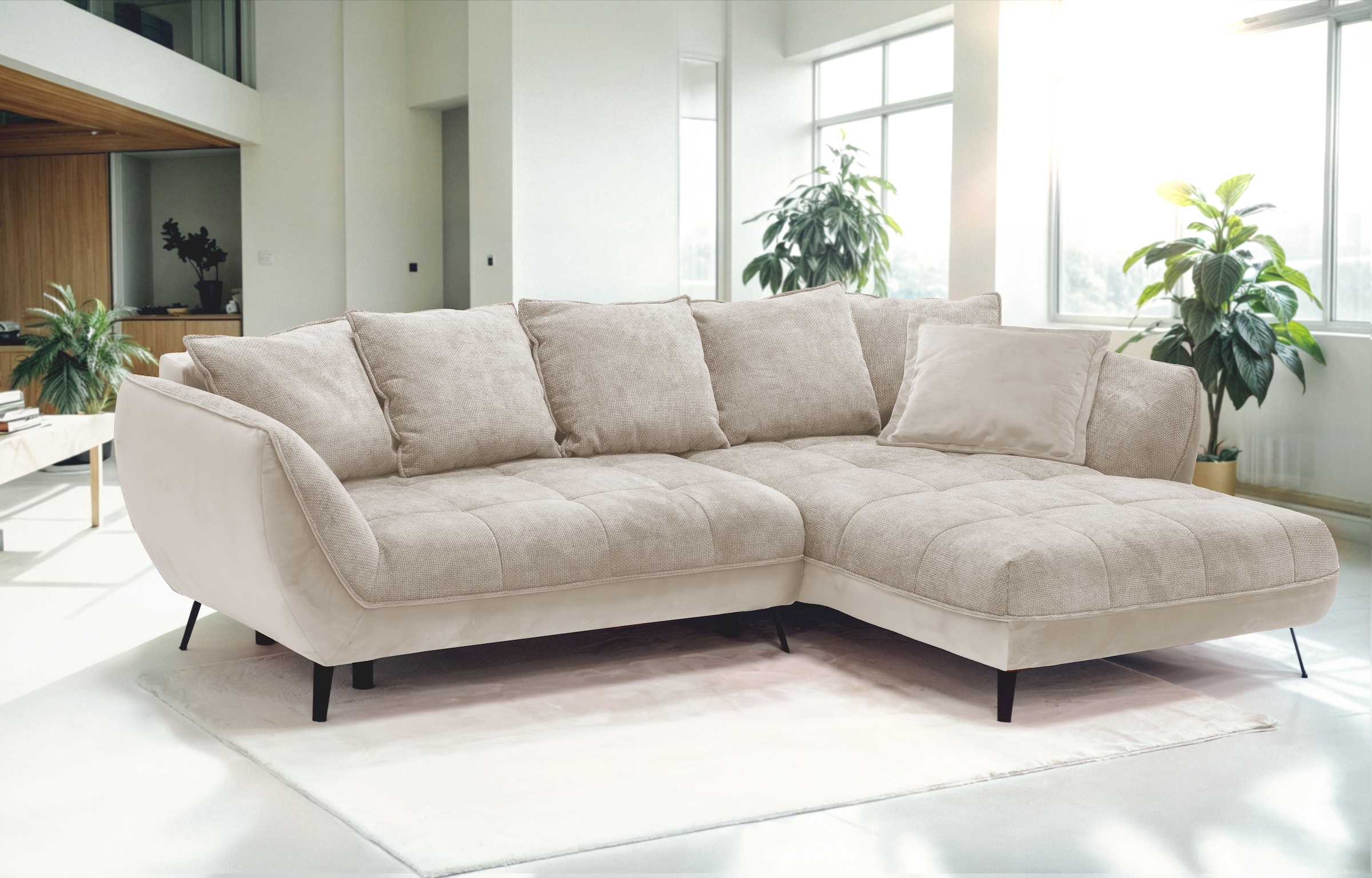 exxpo - sofa fashion Ecksofa "Midway Easy-Lift-Bettfunktion, 15cm bodenfrei, bequem, Breite 282cm" inkl. Bettfunktion und praktischem Bettkasten, L-Form