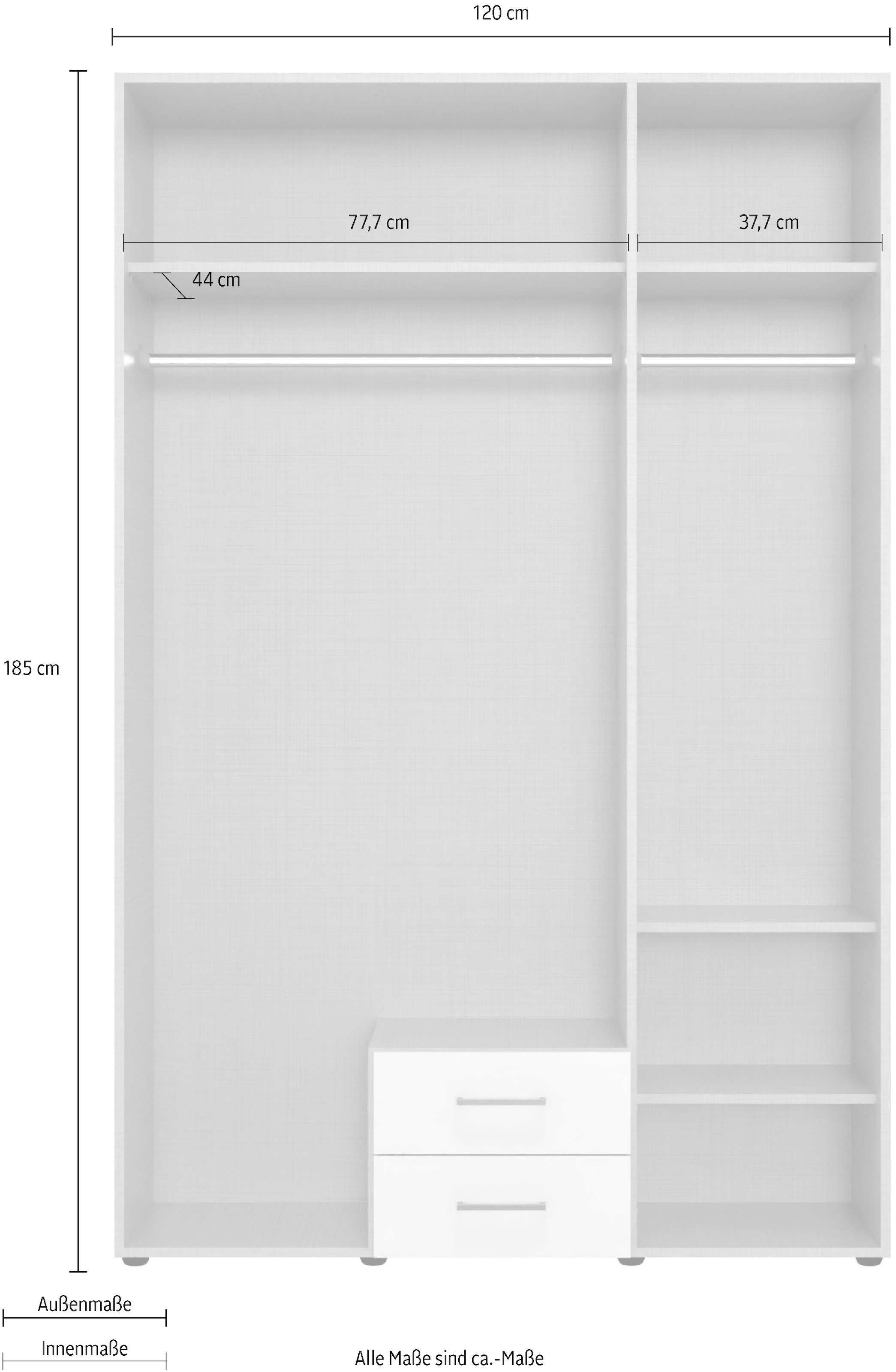 Wimex Kleiderschrank »Mugano, in vielen Breiten, 208 oder 236cm hoch, Made in Germany«, (mit langen oder kurzen Griffen aus Metall), wahlweise mit oder ohne Spiegel, mit Schubladen