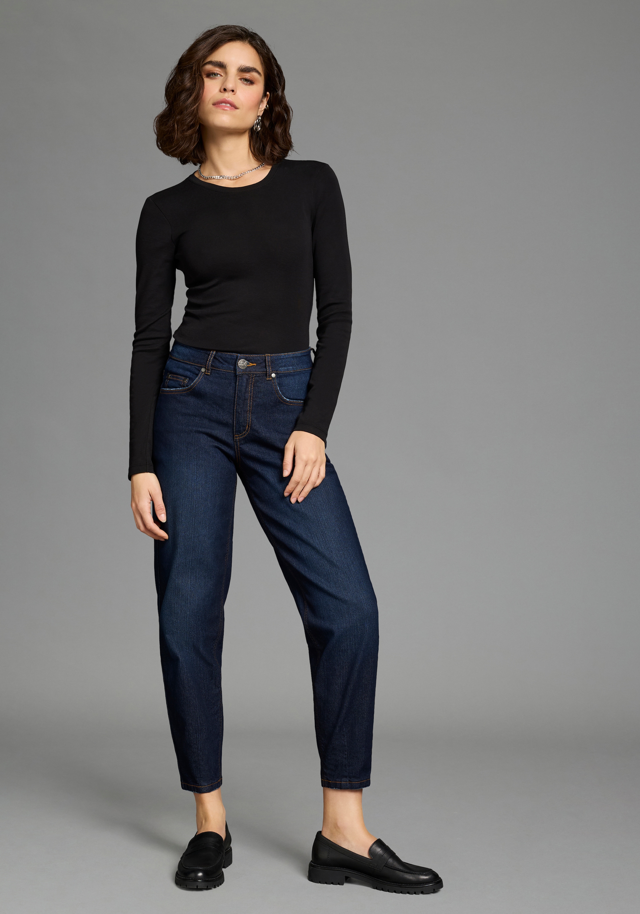 Arizona Comfort-fit-Jeans weite Beinform mit schmalem Abschluss, knöchellanger Schnitt