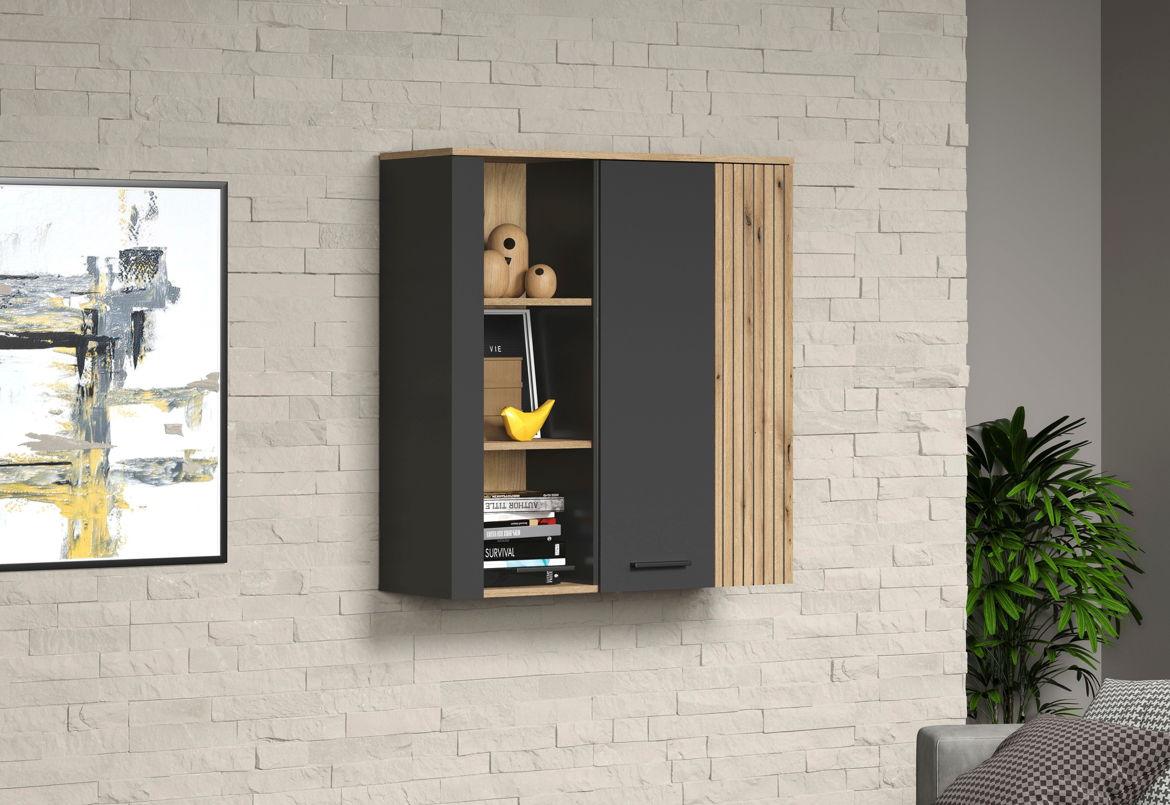 Home affaire Hängevitrine »Estepona« 1 Stk. tlg. Tür mit Akustikpaneel-Look