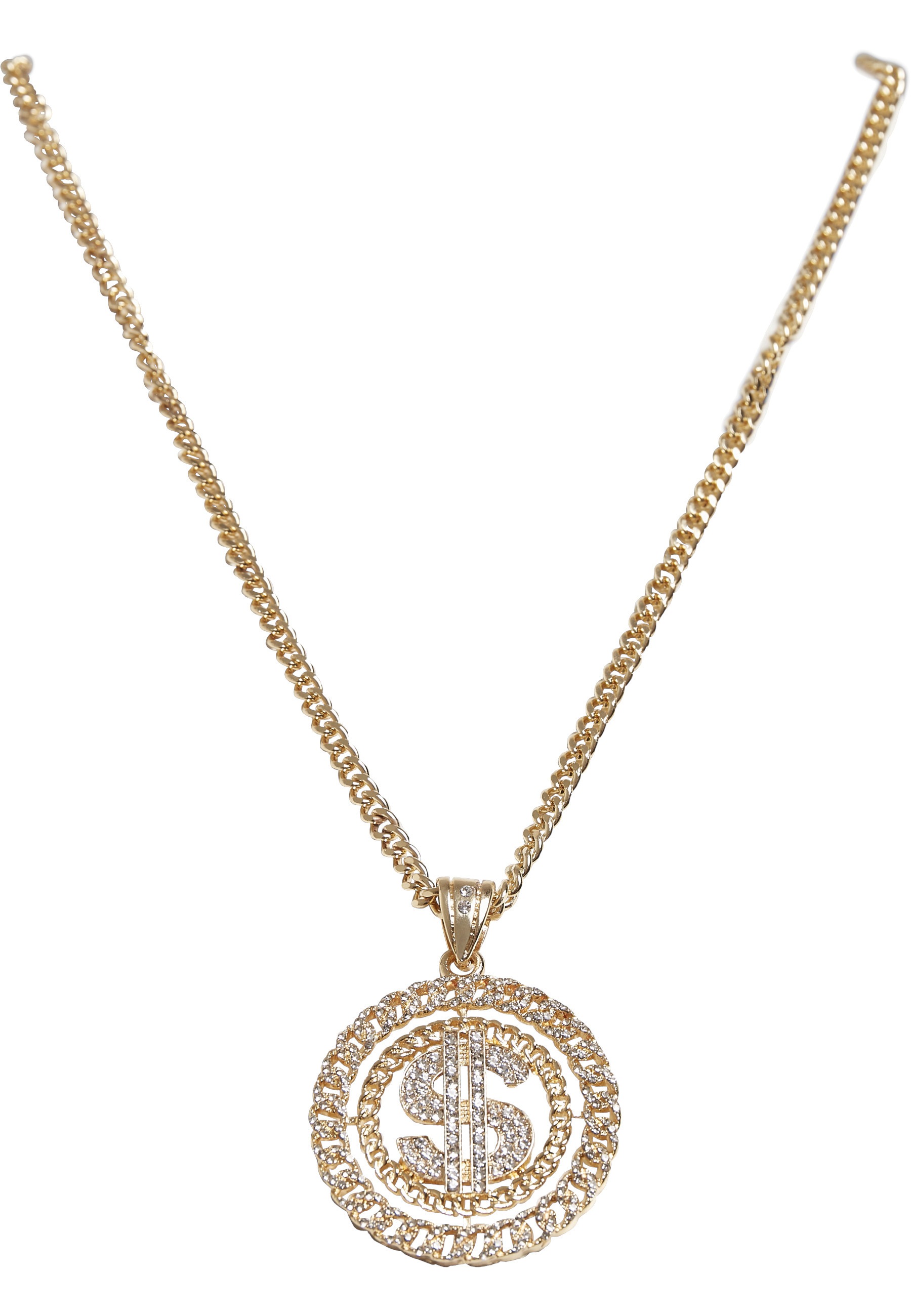 URBAN CLASSICS Damen Edelstahlkette "Urban Classics Unisex Dollar Diamond Necklace", onesize, Zink, gold, Zink, Halsketten