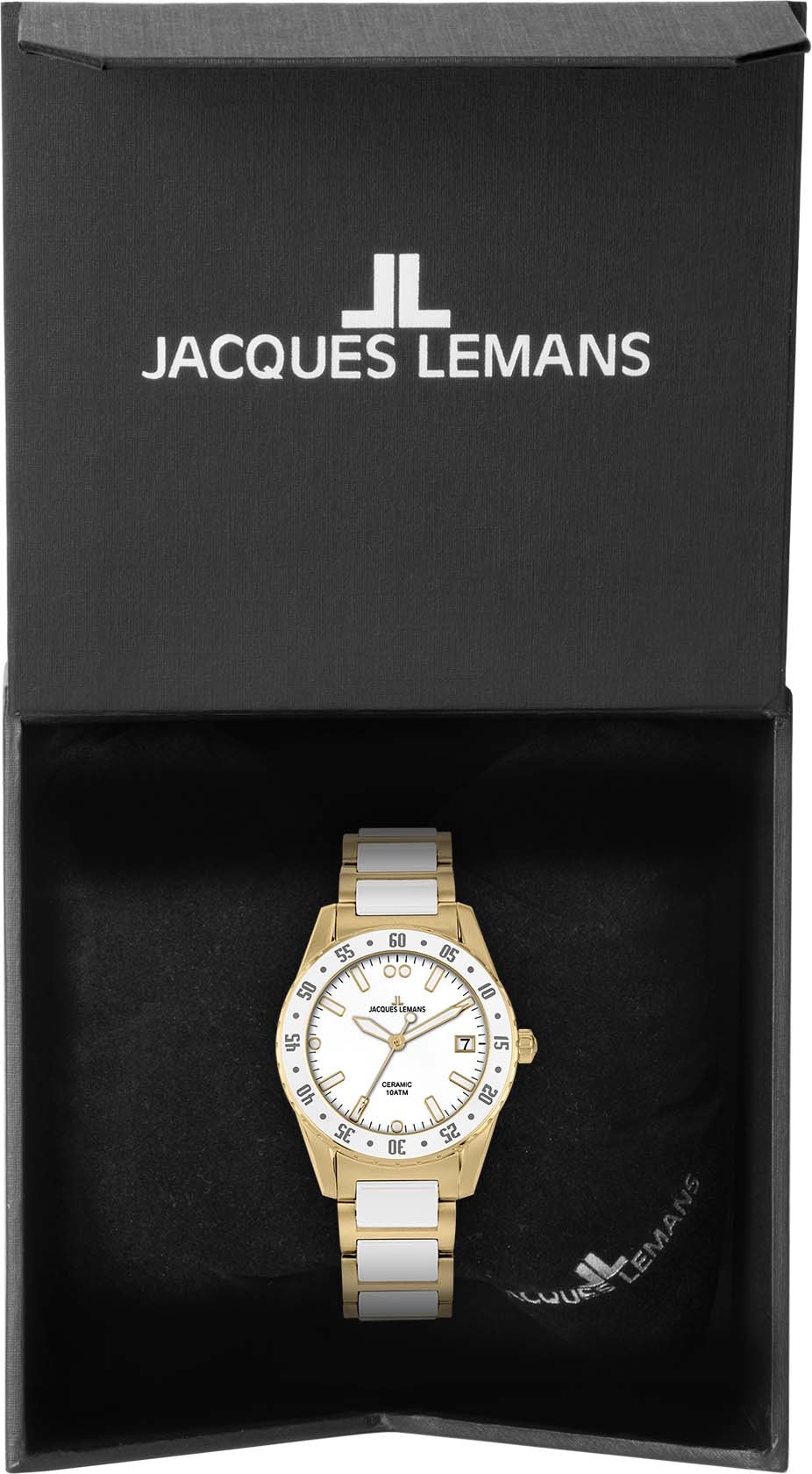Jacques Lemans Keramikuhr »Liverpool, 42-12L«, Quarzuhr, Armbanduhr, Damenuhr, Datum, Leuchtzeiger
