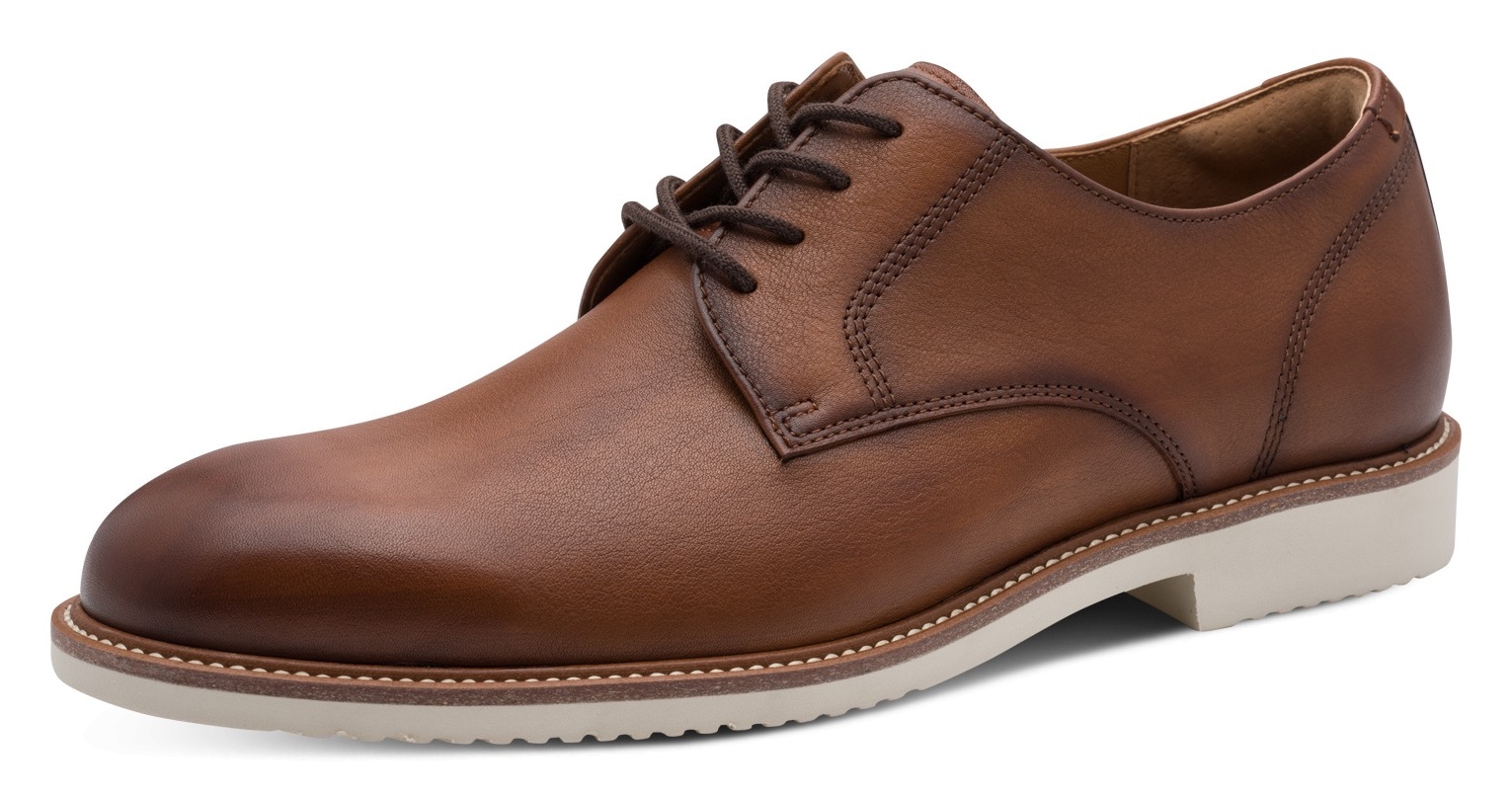 Schnürschuh TAMARIS, Damen, Gr. 46, braun, Glattleder, unifarben, used, Schuhe Schnürschuh, Festtagsschuh, Abendschuh mit dezenten Ziernähten, für Herren