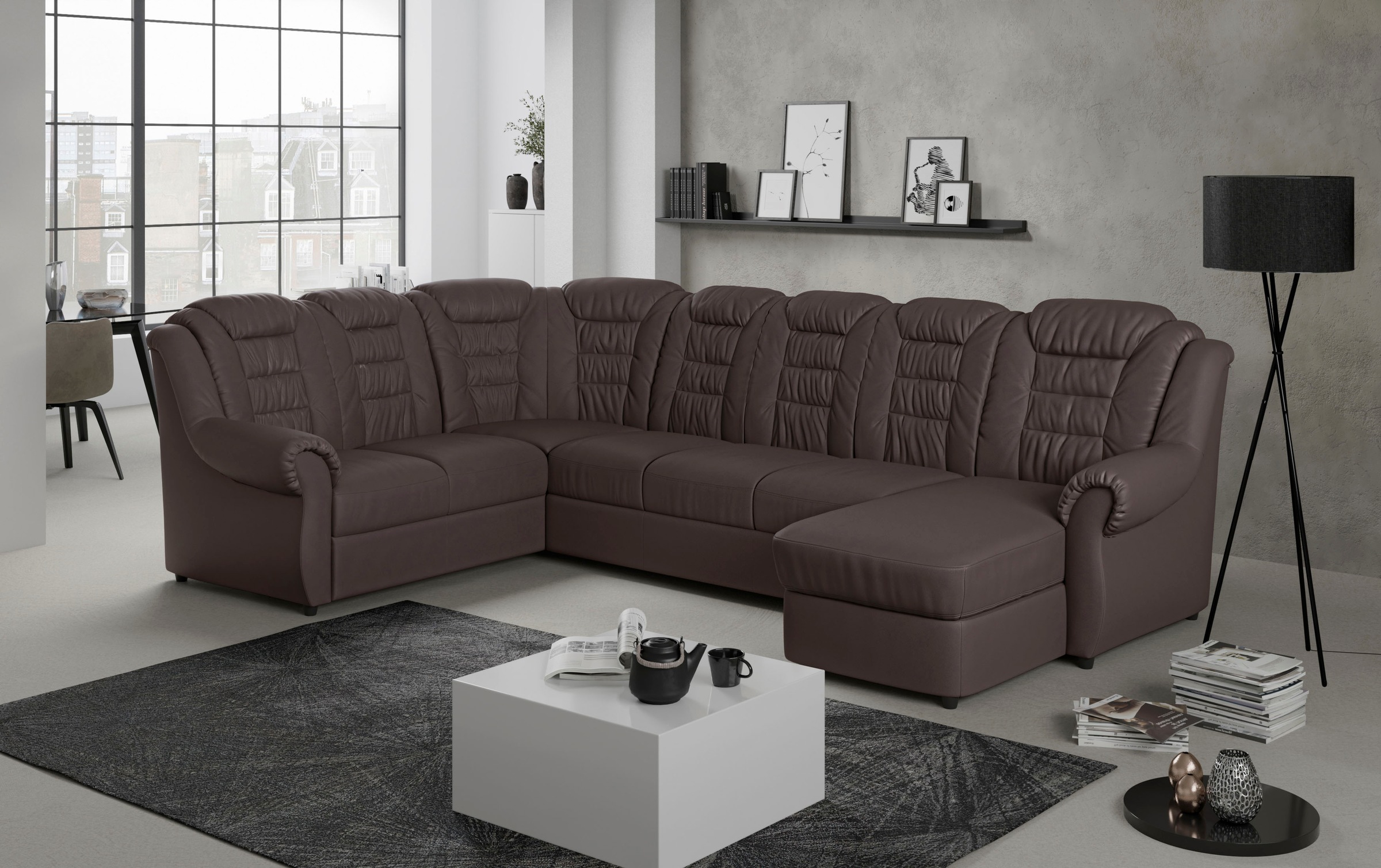 Home affaire Wohnlandschaft »Boston U-Form«, Gemütliche Wohnlandschaft mit hoher Rückenlehne in klassischem Design