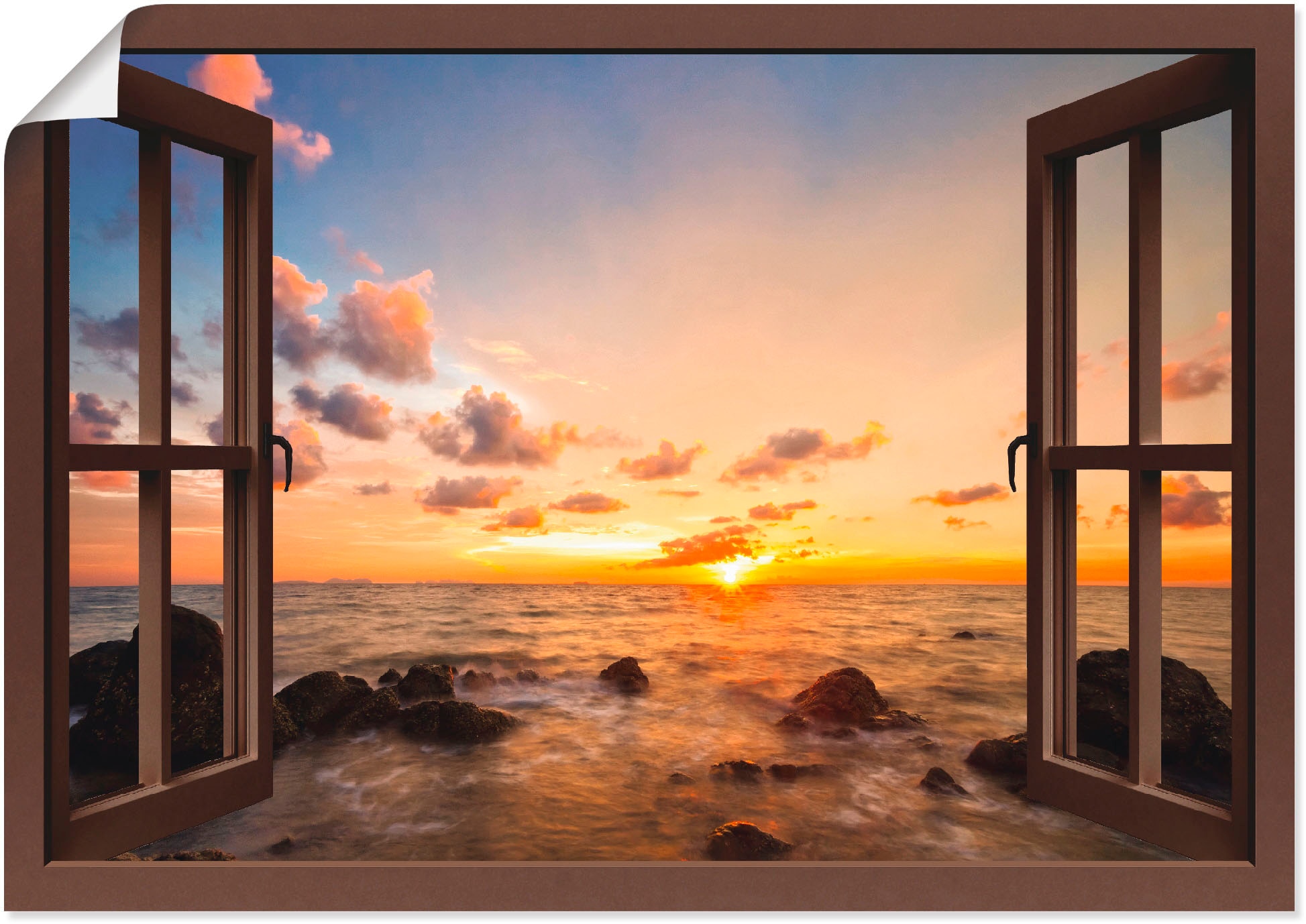 Artland Wandbild Sonnenuntergang Wandaufkleber als Leinwandbild, »Fensterblick | versch. am Poster in BAUR oder Alubild, Größen (1 St.), Fensterblick, Meer«, bestellen