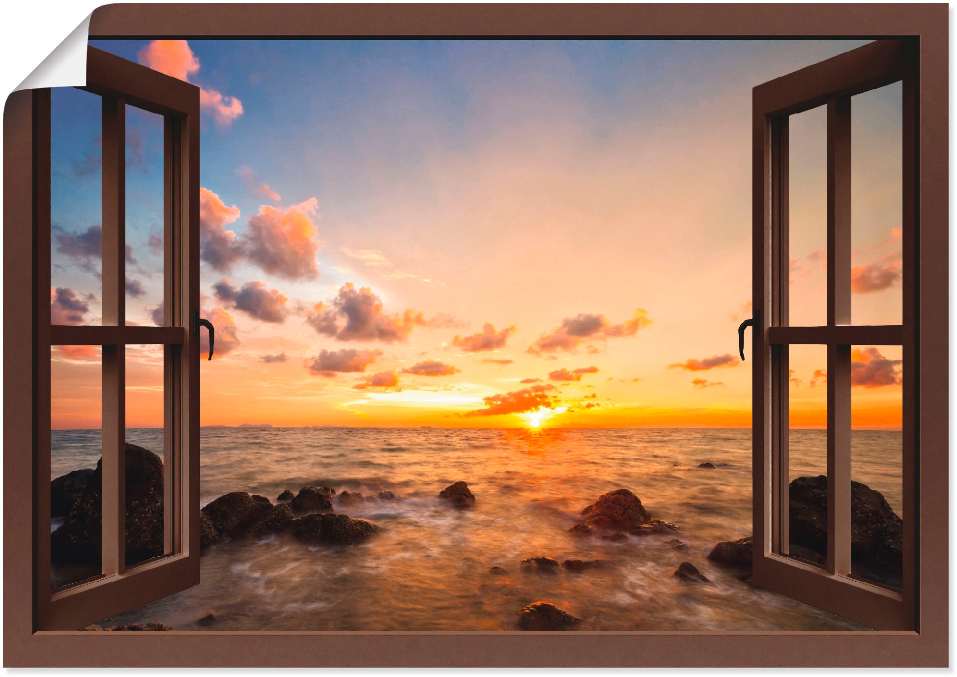 Artland Wandbild "Fensterblick Sonnenuntergang am Meer", Fensterblick, (1 S günstig online kaufen