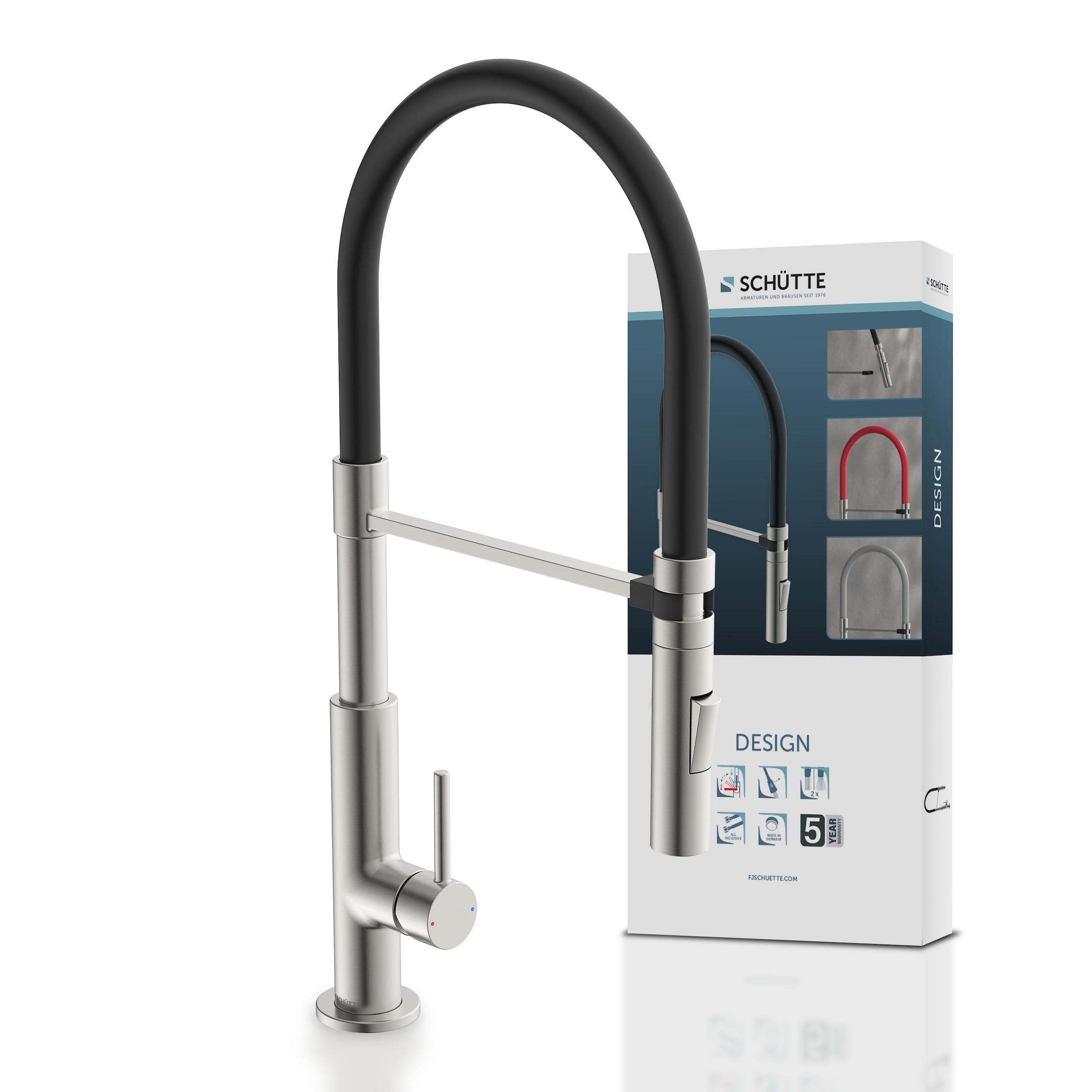 Schütte Spültischarmatur »Design«, ausziehbar, 360° schwenkbar, Edelstahloptik/Schwarz, Hochdruck