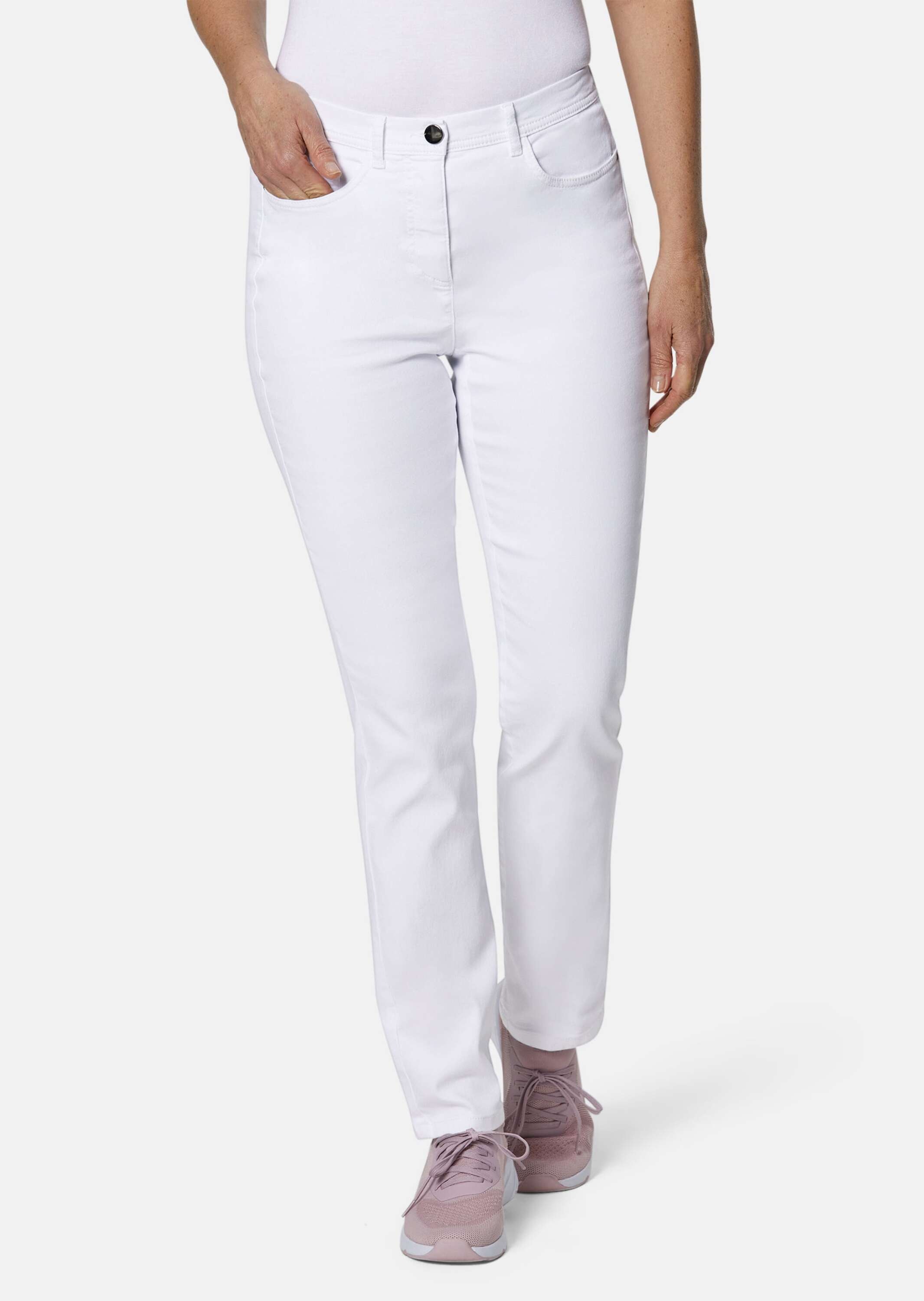Regular-fit-Jeans GOLDNER "Kurzgröße Damen Jeans Slim Fit LOUISA, Stretch", Damen, Gr. 19, K-Gr, weiß, Obermaterial: 70% Baumwolle CO. 27% Polyester PES. 3% Elasthan EL., Jeans 3