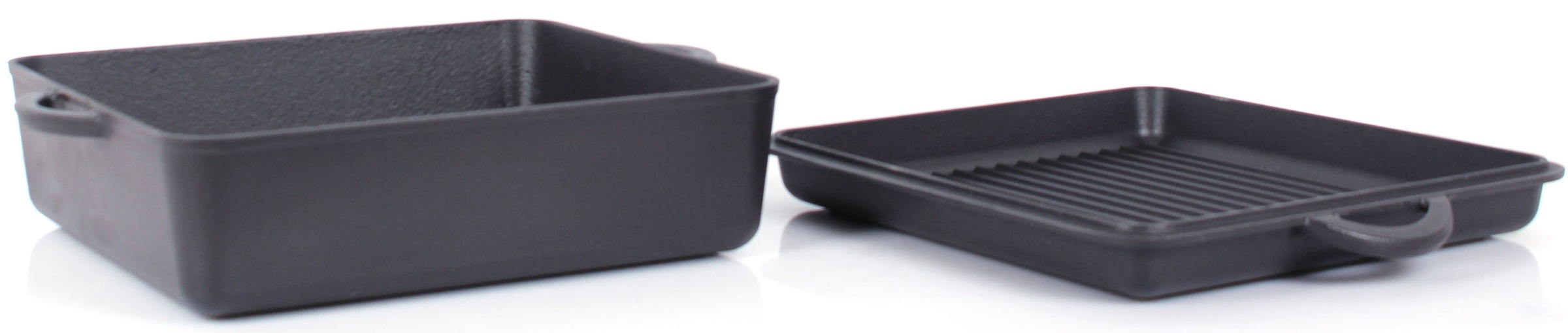 ECHTWERK Bräter, Gusseisen-Emaille, Pre-Seasoned, Rechteckige Auflaufform, 2-in-1 Set