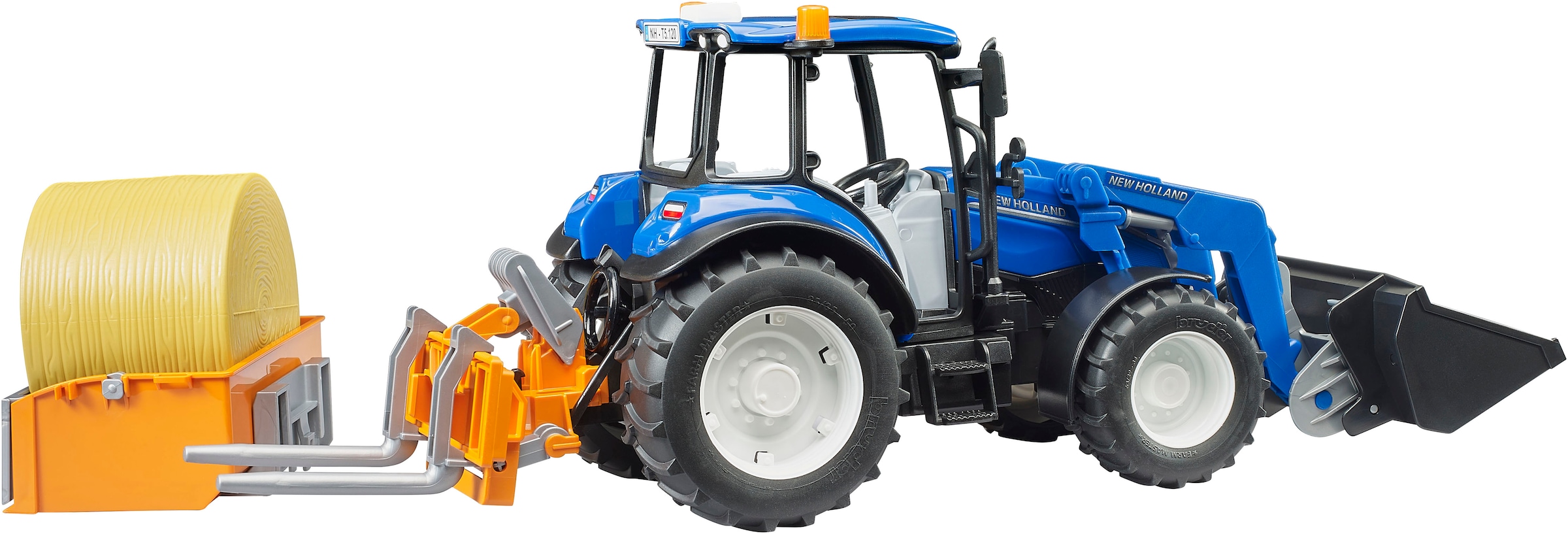 Bruder® Spielzeug-Traktor »New Holland T5.120 mit Frontlader (02187)«, Ladekasten, Gabeln u. 1 Rundballen; Made in Europe