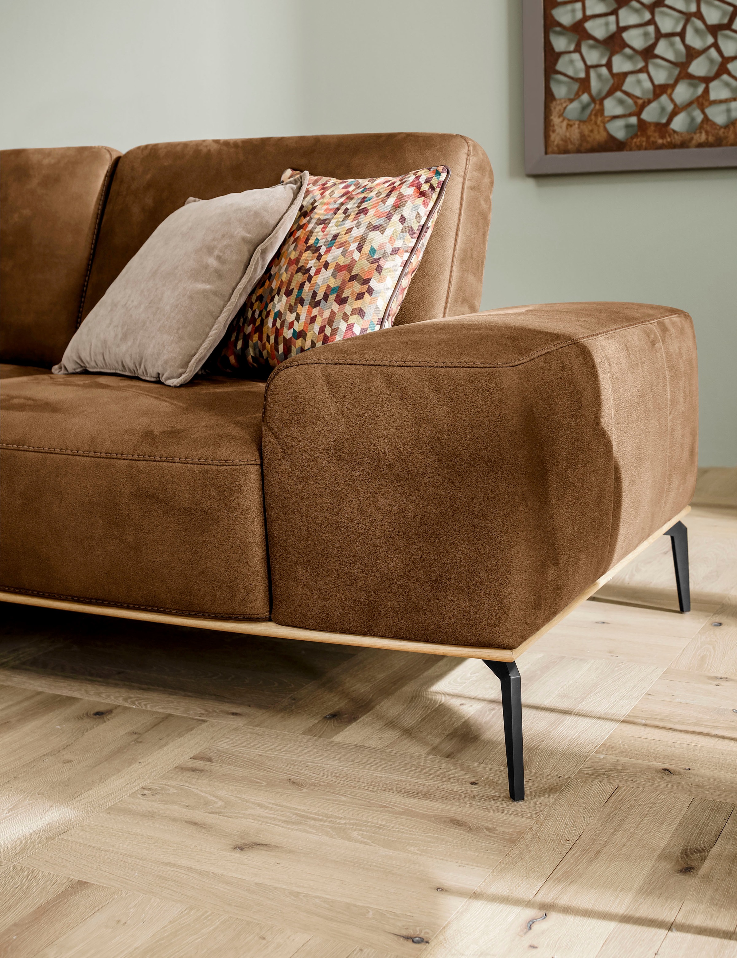 W.SCHILLIG Ecksofa »run, Designsofa mit tollem Sitzkomfort, bequem, L-Form«, mit Holzsockel, Füße in Schwarz pulverbeschichtet, Breite 299 cm