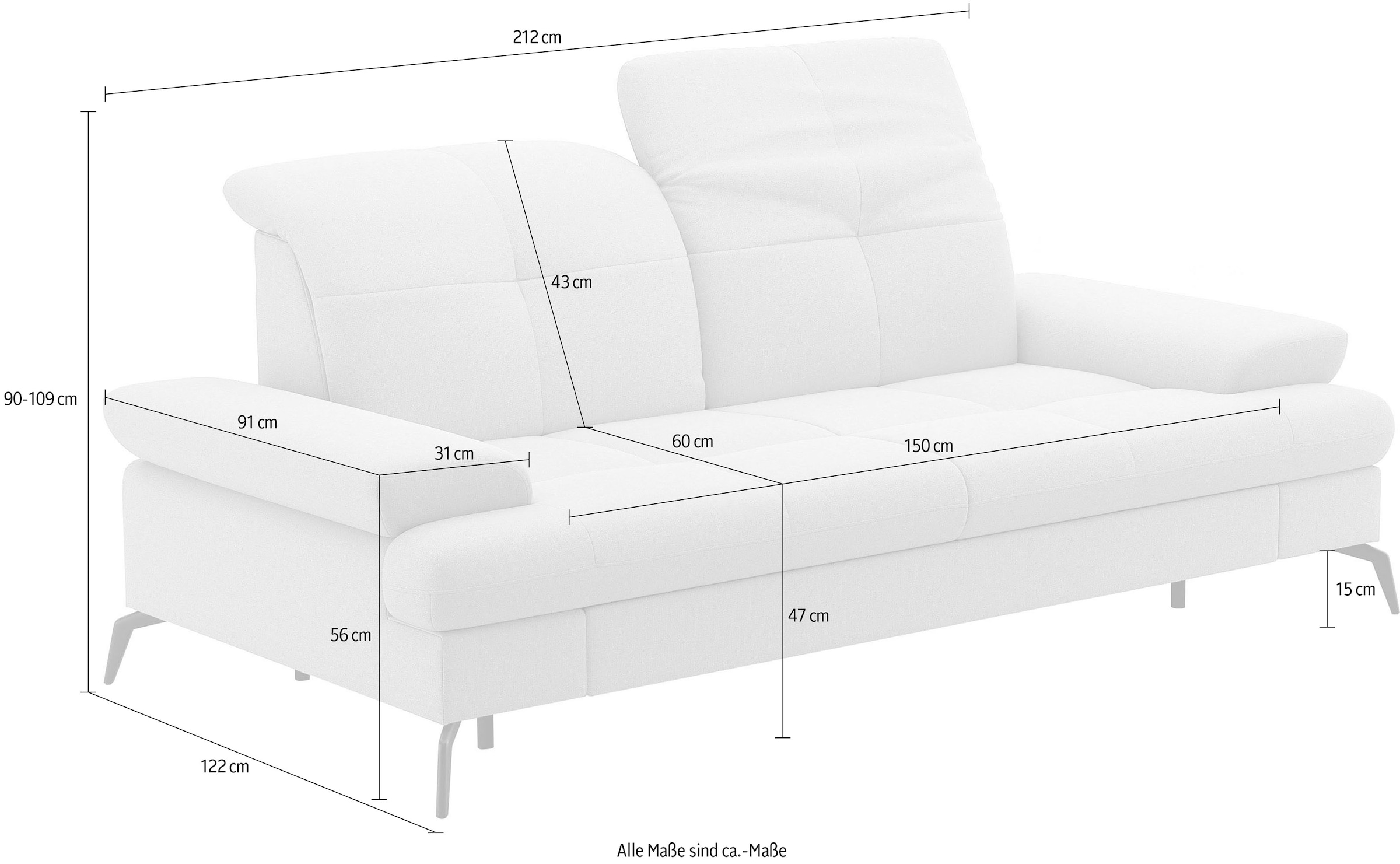 sit&more 3-Sitzer »Amica«, inkl Sitztiefenverstellung und Armteilverstellung