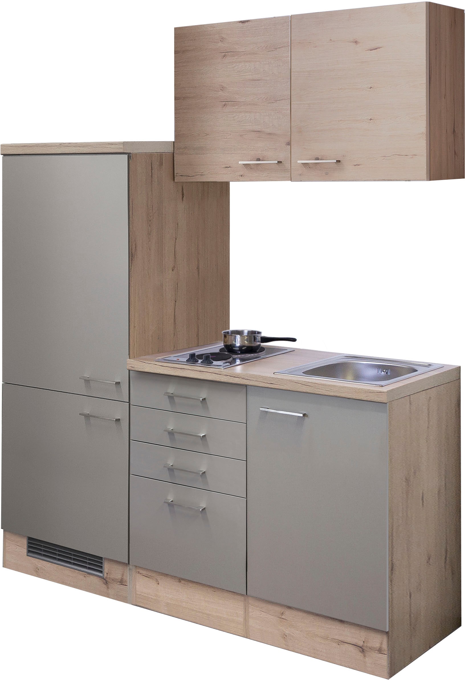 Küche »Riva«, Gesamtbreite 160 cm, mit Einbau-Kühlschrank, Kochfeld und Spüle etc.