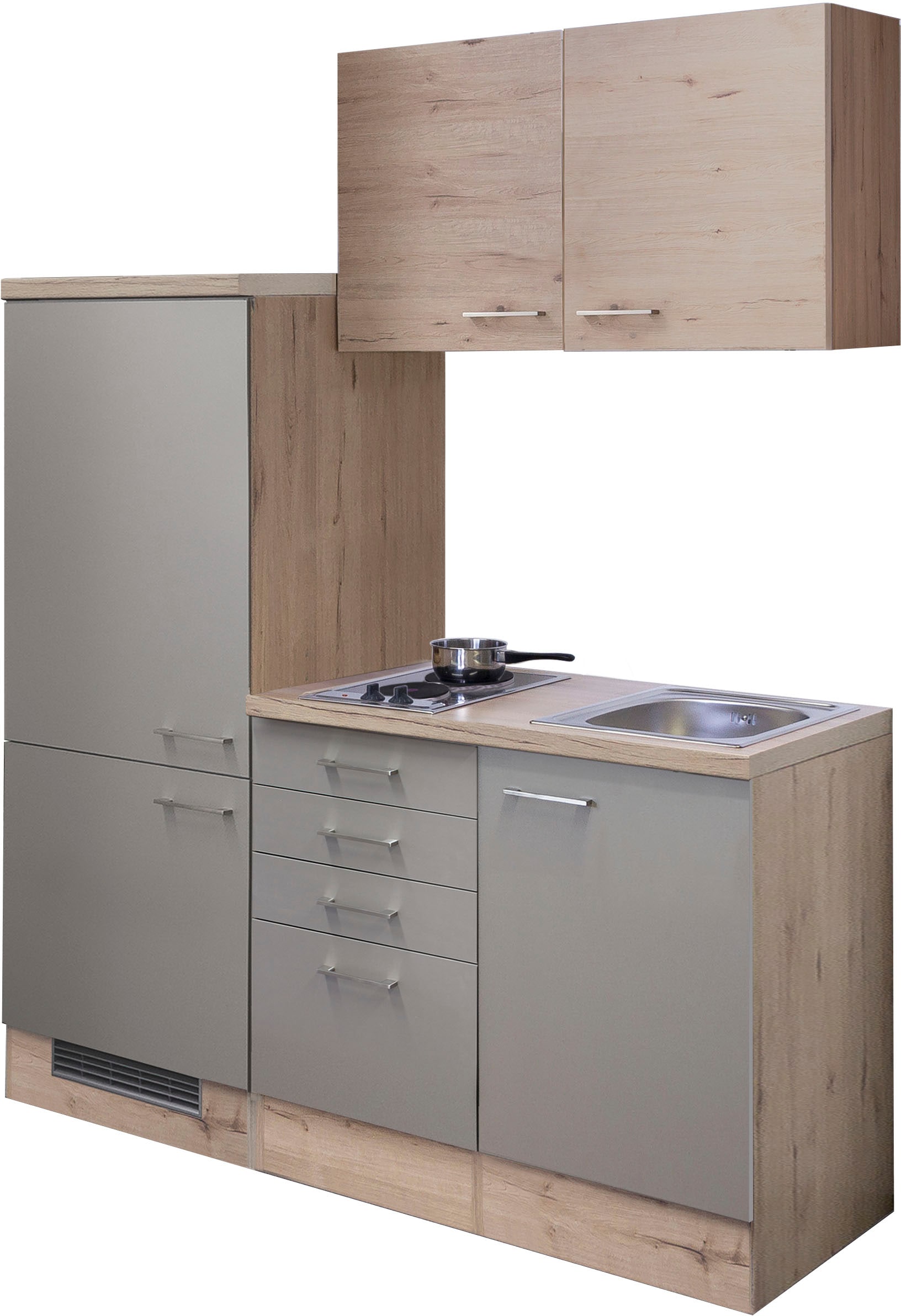 Flex-Well Pantryküche "Riva", Gesamtbreite 160 cm, mit Einbau-Kühlschrank, Kochfeld und Spüle etc.