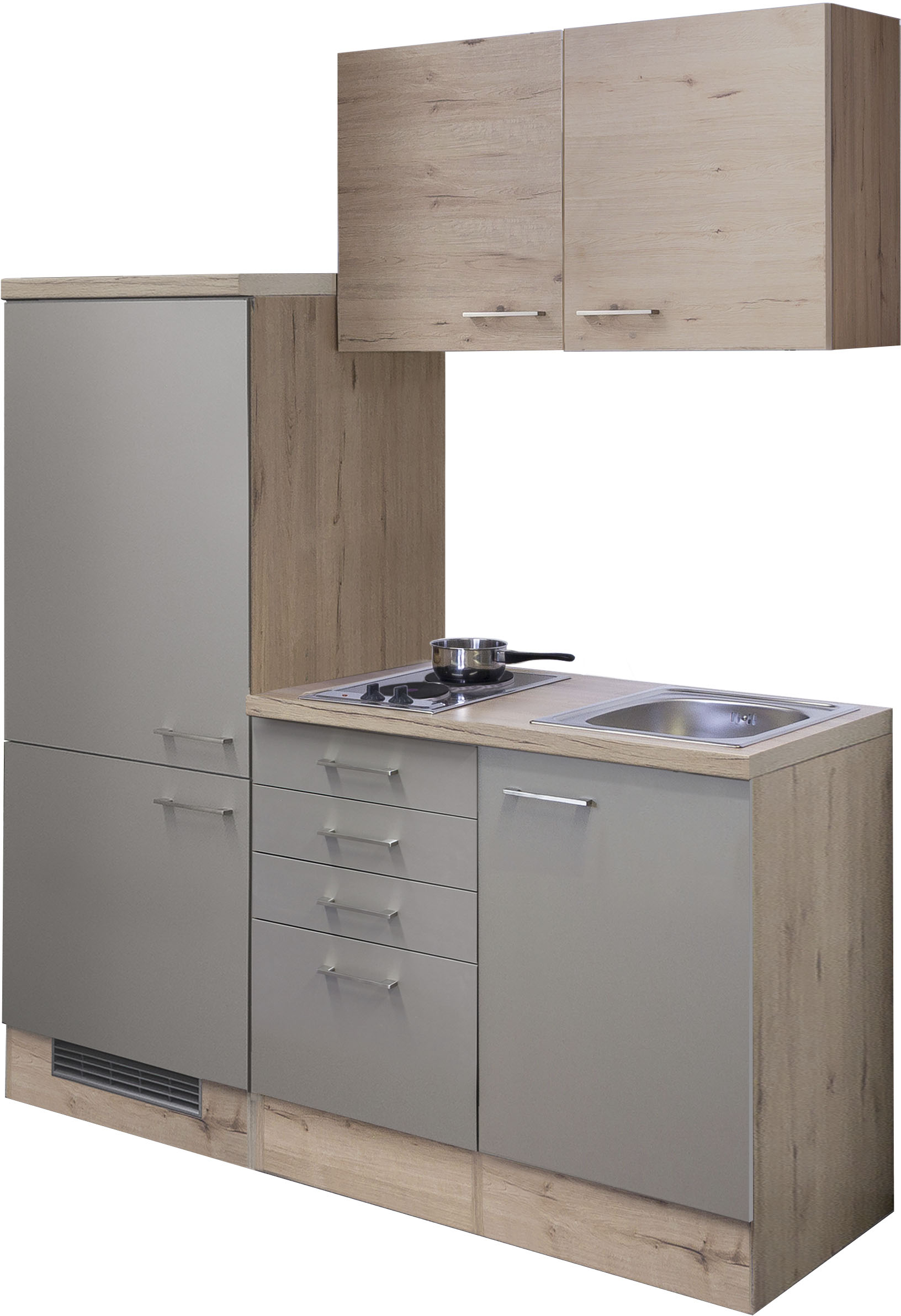 Küche »Riva«, Gesamtbreite 160 cm, mit Einbau-Kühlschrank, Kochfeld und Spüle etc.