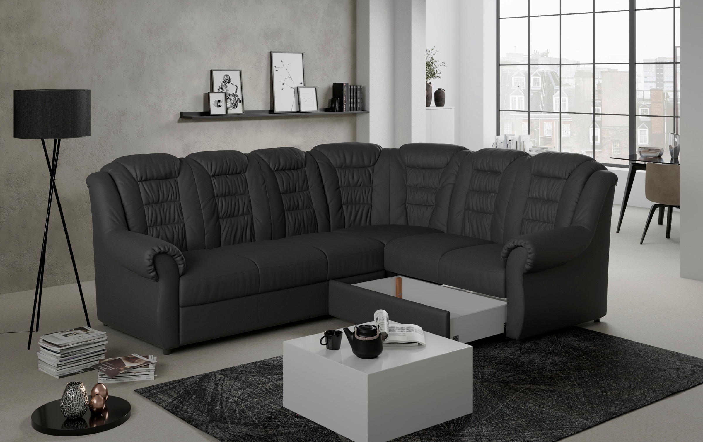 Home affaire Ecksofa »Boston L-Form«, mit hoher Rückenlehne, wahlweise mit Bettfunktion & Stauraum