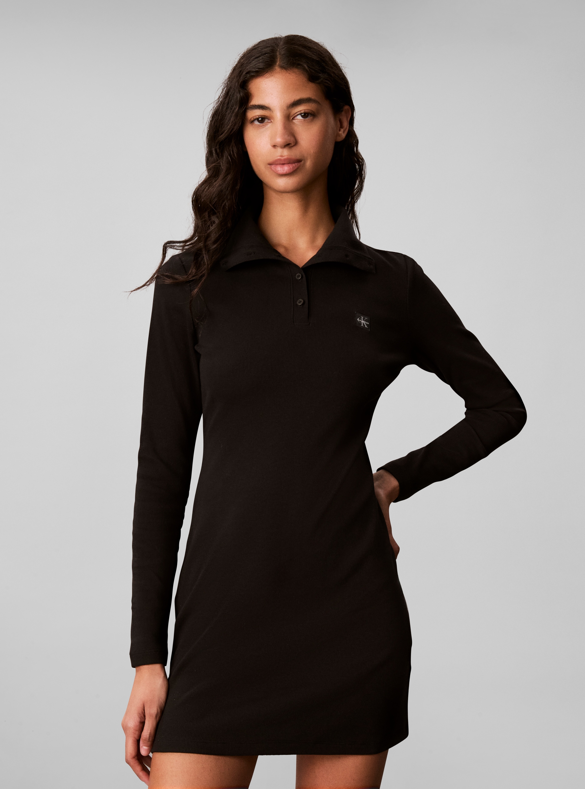 Calvin Klein Jeans Minikleid "WOVEN LABEL TURTLENECK HENLEY" Ohne Tasche Regular fit mit Polokragen