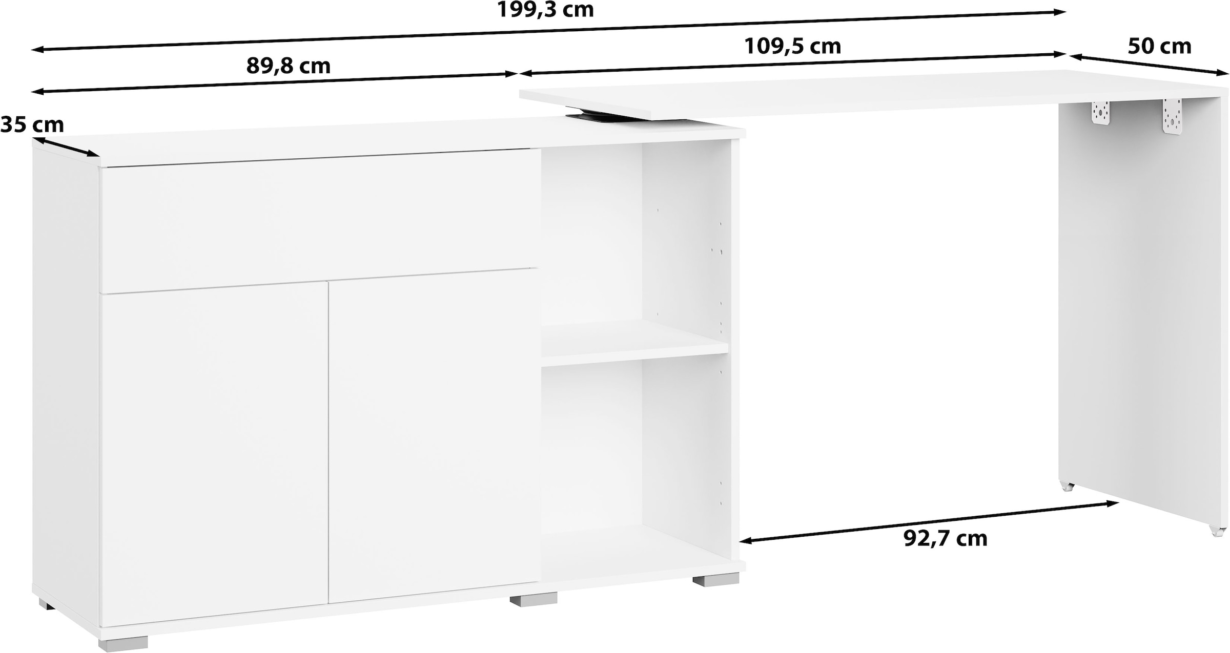 OTTO home Schreibtisch »Kenia mit drehbarer Tischplatte 90°/180°, B/H/T: 109,5/75/50 cm« 1 Stk. tlg. Schublade & Türen mit Push-to-open, 2 höhenverstellbare Böden