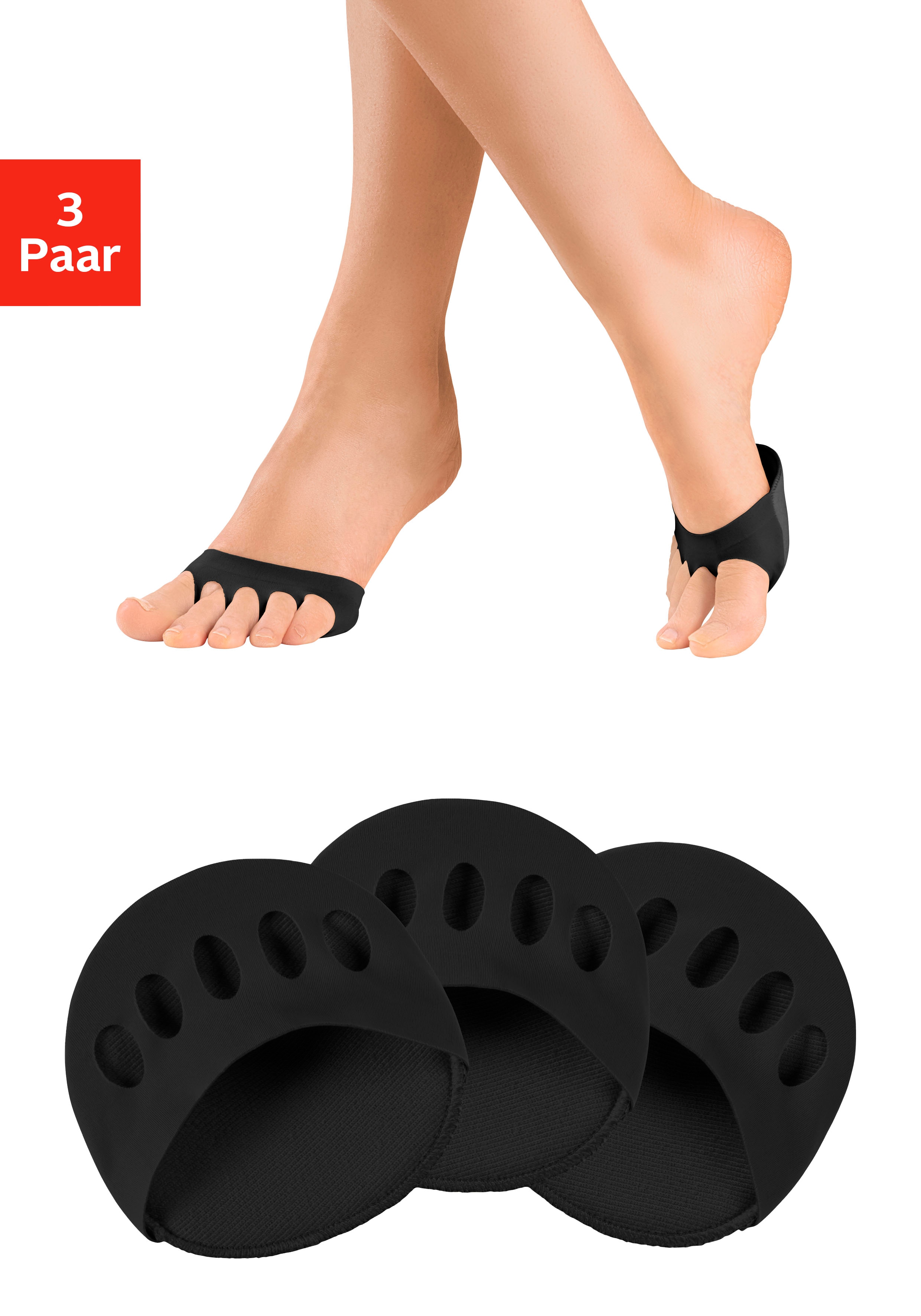 Vivance Zehlinge "Zehentopper, Halbsocken, gepolstert" Packung, one size, 3 Stk. tlg. mit Vorfußpolster für hohe Schuhe