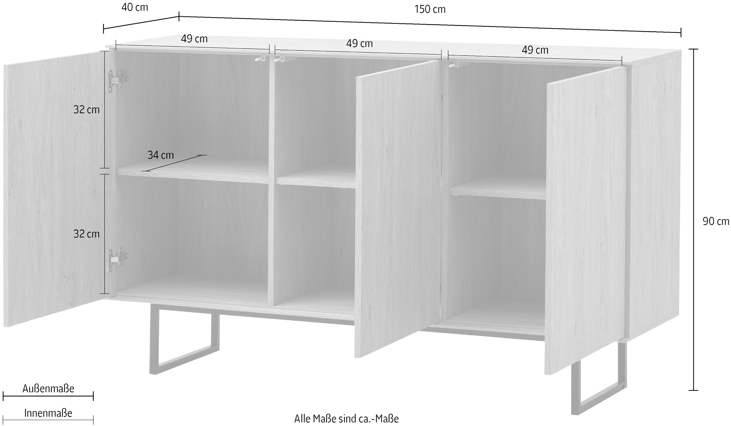 Home affaire Sideboard »Lund, moderner Schrank, Kommode mit Kufengestell«, ausreichend Stauraum, vielseitig einsetzbar, 150 cm breit