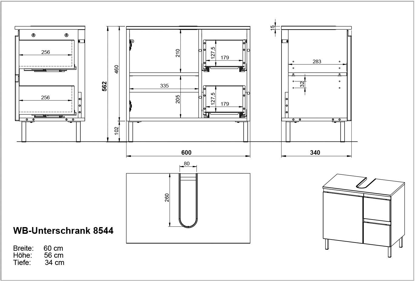 GERMANIA Badmöbel-Set »Scantic«, (5 St.), bestehend aus Kommode, Schrank, Hochschrank, Waschbeckenunterschrank