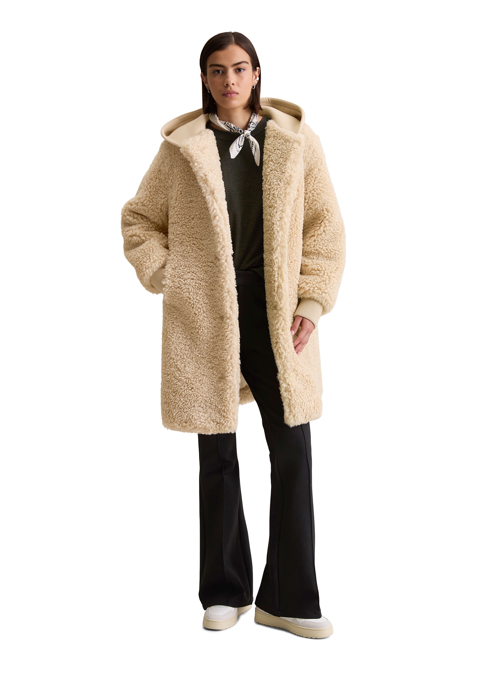 Marc O'Polo DENIM Fellimitatmantel »mit Scuba-Jersey-Kapuze«