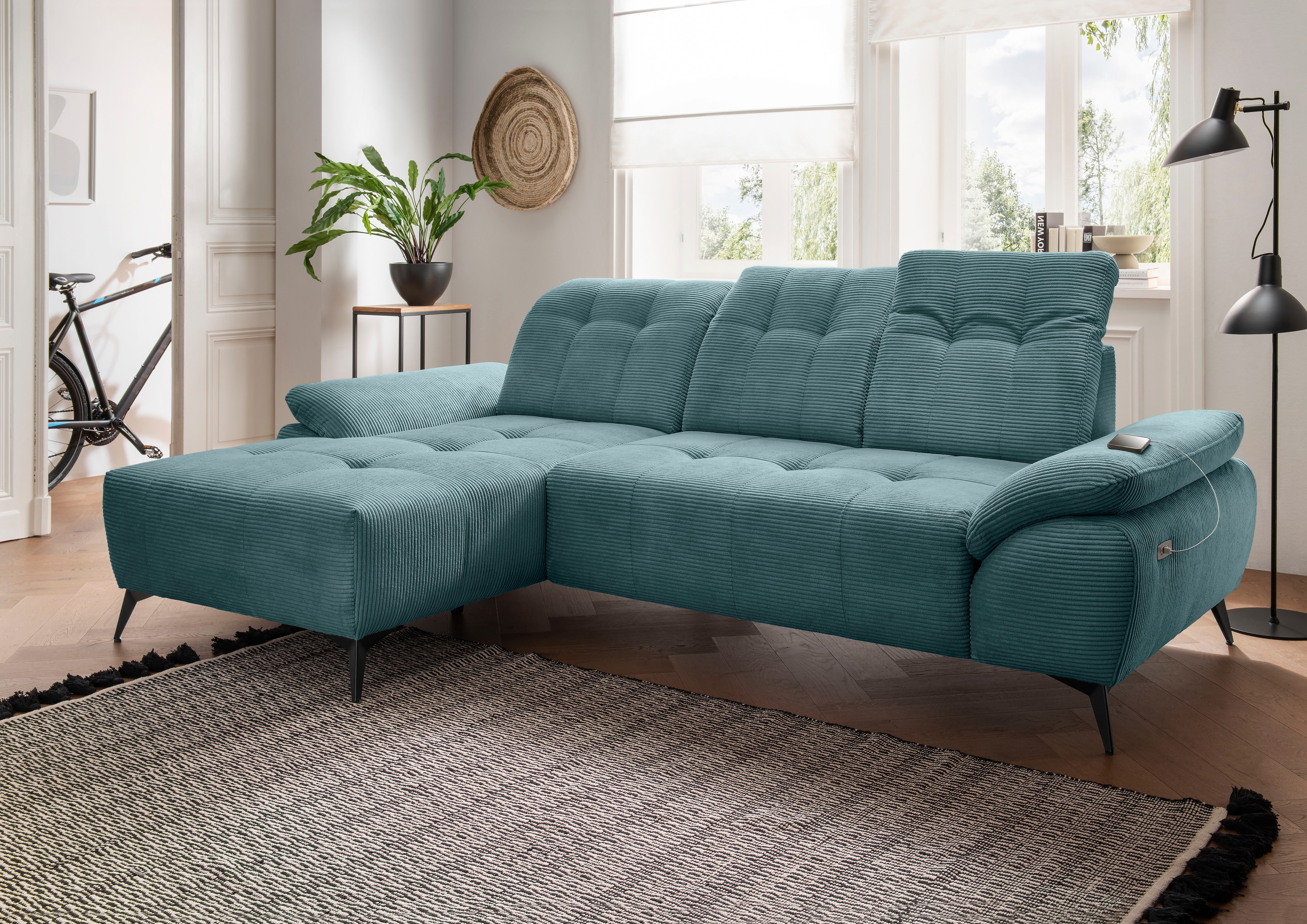 Home affaire "Fiore modern, bequeme Armlehnen, tolle Detailverarbeitung, L-Form" elektrischer Sitzvorschub und Kopfstützen höhenverstellbar