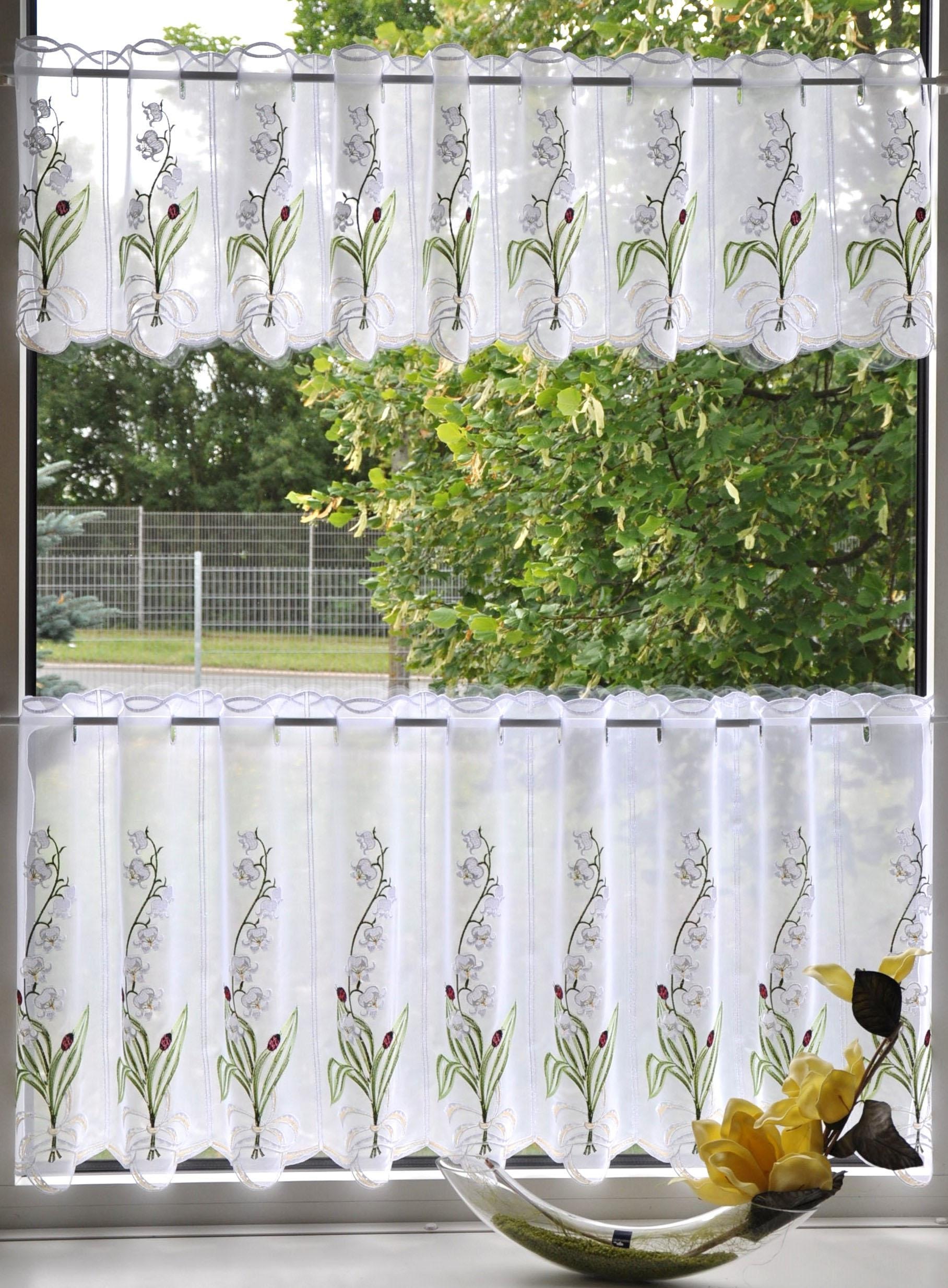 Stickereien Plauen Scheibengardine "Maiglöckchen" Stangendurchzug 1 Stk. tl günstig online kaufen