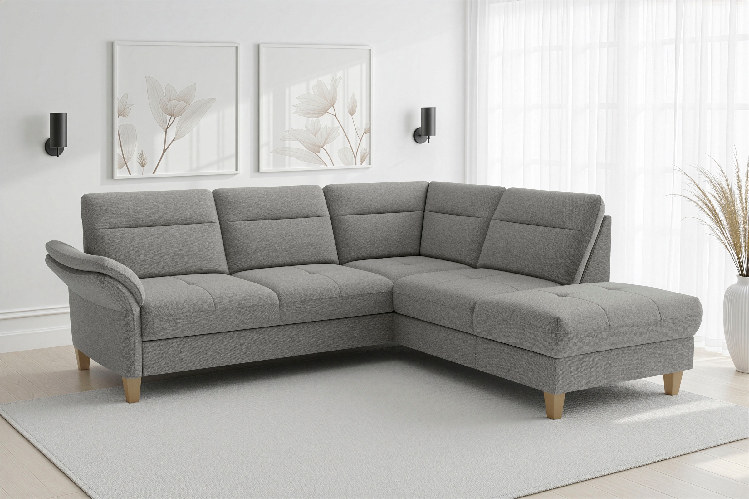 sit&more "Pamela L-Form, B: 218 cm, optional Schlaffunktion & Bettkasten" wahlweise mit Armteilverstellung, Sofa mit Federkern, Sitzhöhe: 48 cm