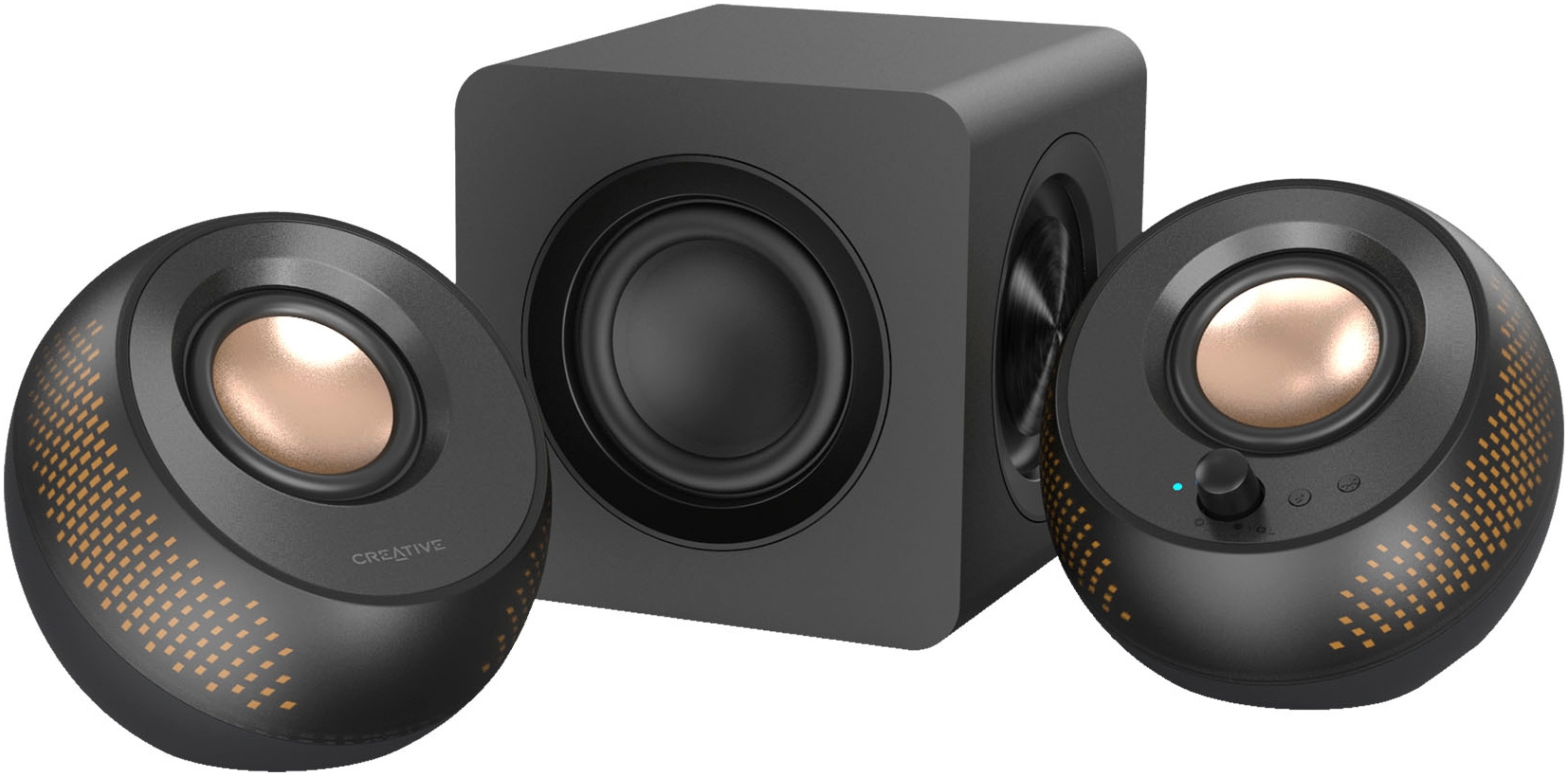 Creative 2.1 Soundsystem »Pebble X Plus 2.1 USB-C Lautsprecher, Bluetooth 5.3, RGB-Beleuchtung«, kabelloses Streaming, Computerlautsprecher mit Subwoofer