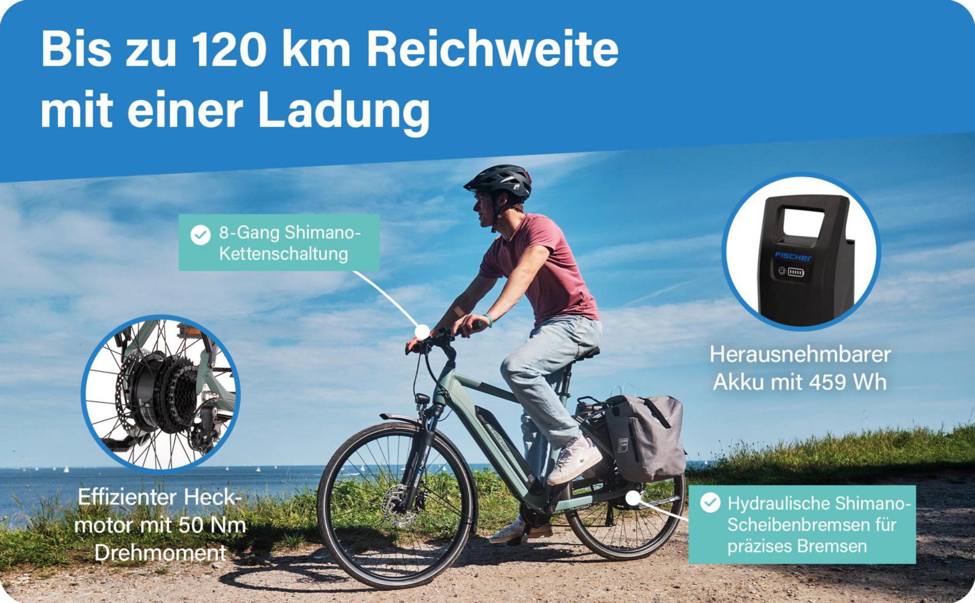 FISCHER Fahrrad »VIATOR 2.1 459 ACTIVE« 8 Gang Shimano ACERA Schaltwerk Heckmotor mit Akku-Ladegerät;mit Werkzeug,  Pedelec, Elektrofahrrad für Damen und Herren