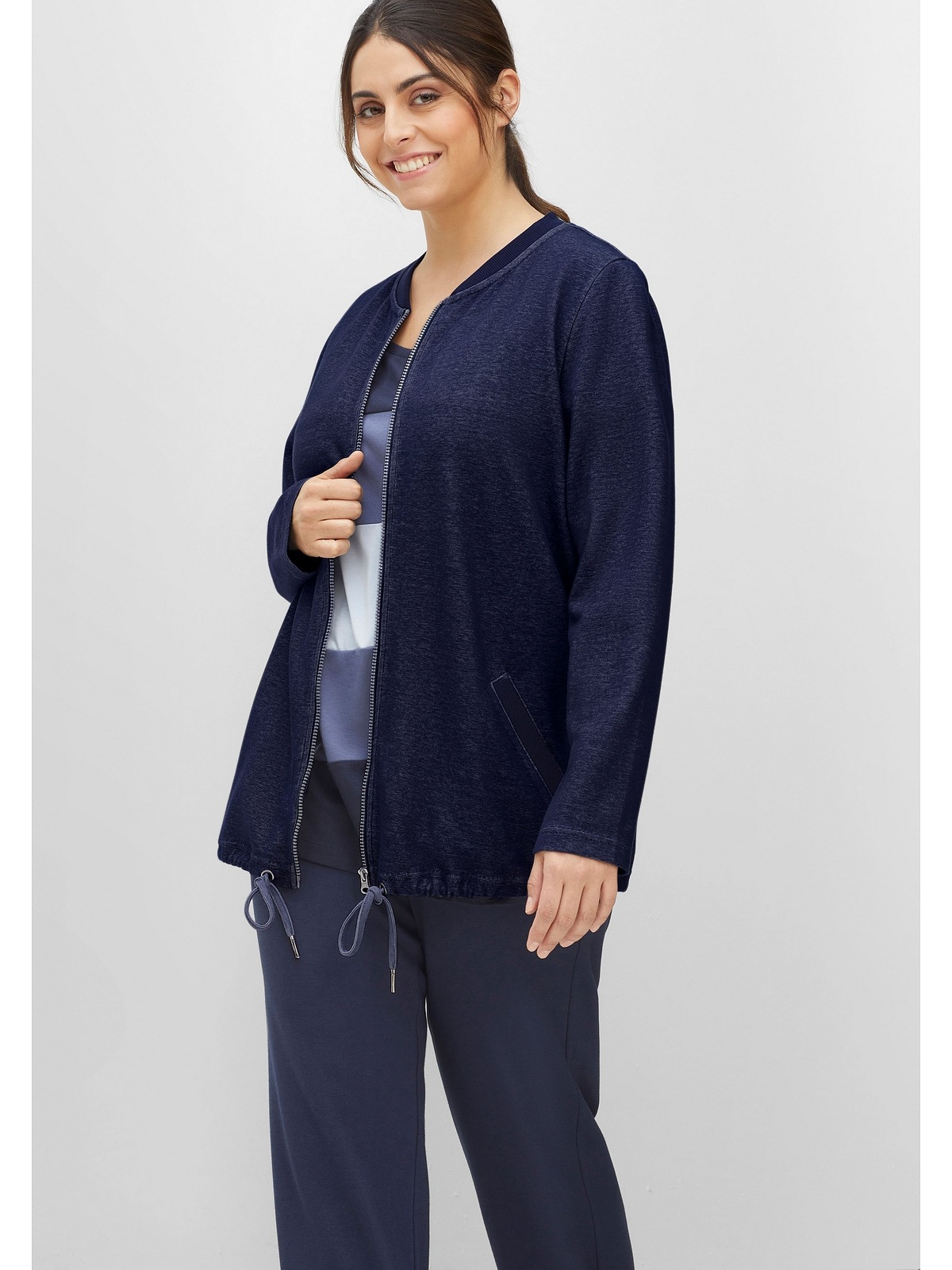 Sheego Sweatjacke »Große Größen«, aus reiner Baumwolle, mit geripptem Kragen
