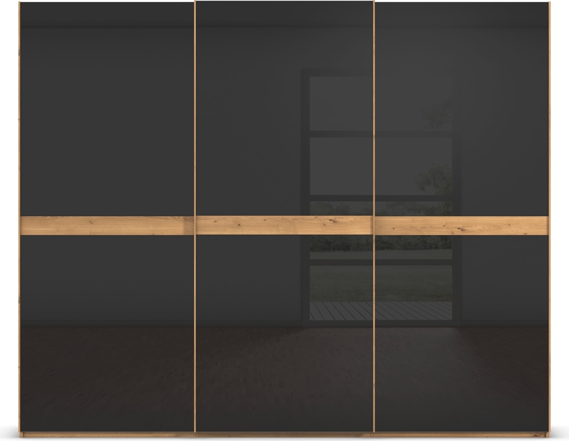 rauch Schwebetürenschrank »Kleiderschrank Schrank Garderobe Schlafzimmerschrank SCALE-LINE«, edle Optik mit Bauchbinde in Korpusfarbe mit Glasfront MADE IN GERMANY