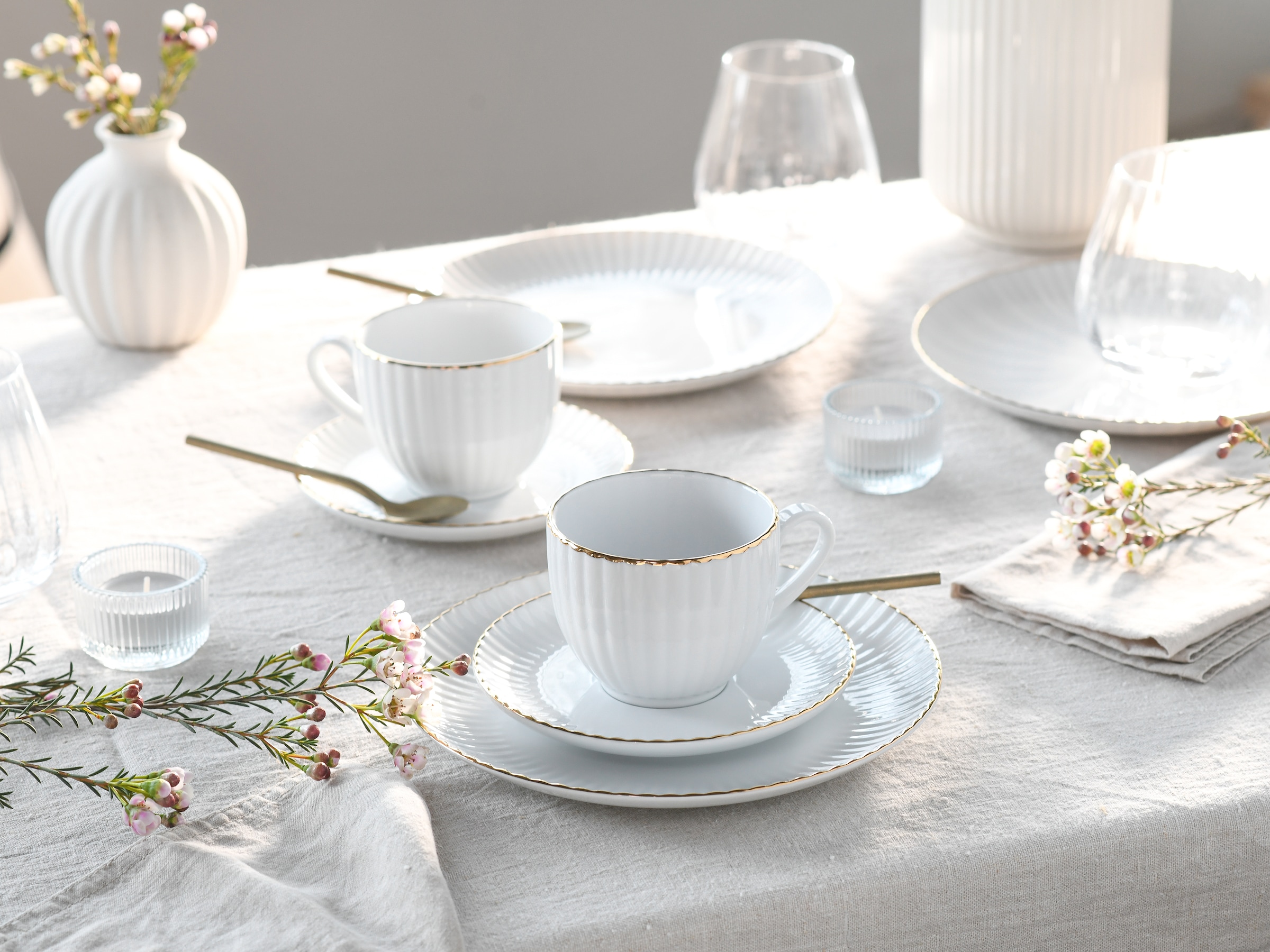 Leonique Kaffeeservice »Geschirr-Set, Service Elisetta«, (Set, 18 tlg.), Goldband, Made in Europe, 18 Teile, für 6 Personen