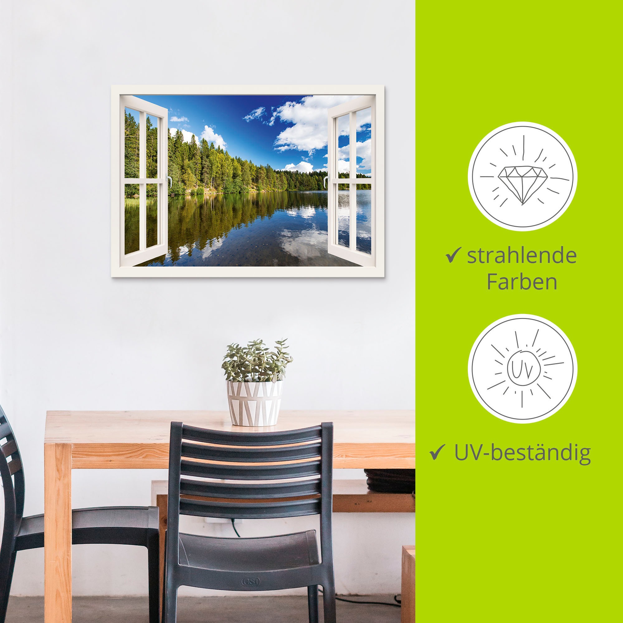 Artland Wandbild »Fensterblick Norwegische Landschaft«, Fensterblick, (1 St.), als Alubild, Outdoorbild, Leinwandbild, Wandaufkleber, versch. Größen