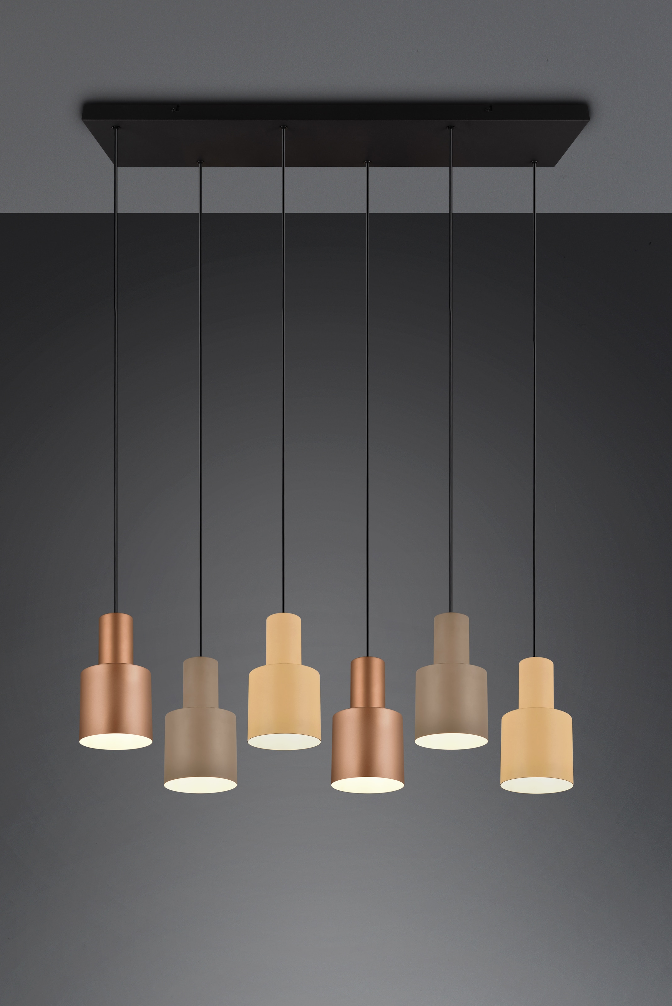 TRIO Leuchten Pendelleuchte »AGUDO, Hängelampe 6-flammig exkl 6xE27 max 40W höhenverstellbar« E27 1 Stk. warmweiß - kaltweiß mehrfarbige Lampenschirme in beige taupe & coffee, Esszimmerlampe