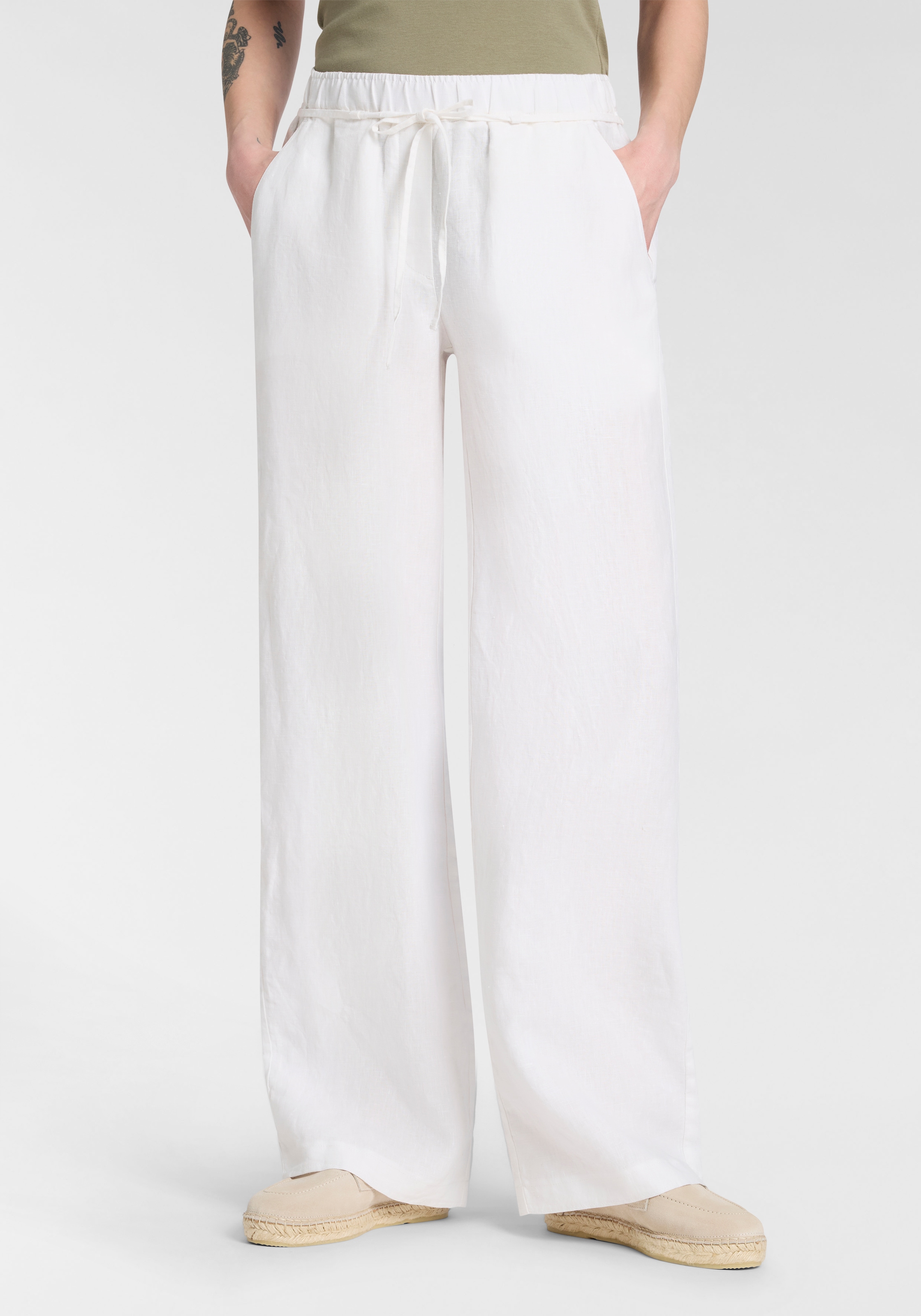 MAC Leinenhose "CHIARA BELT" Sommerhose Wide Fit, mit geradem, weitem Bein