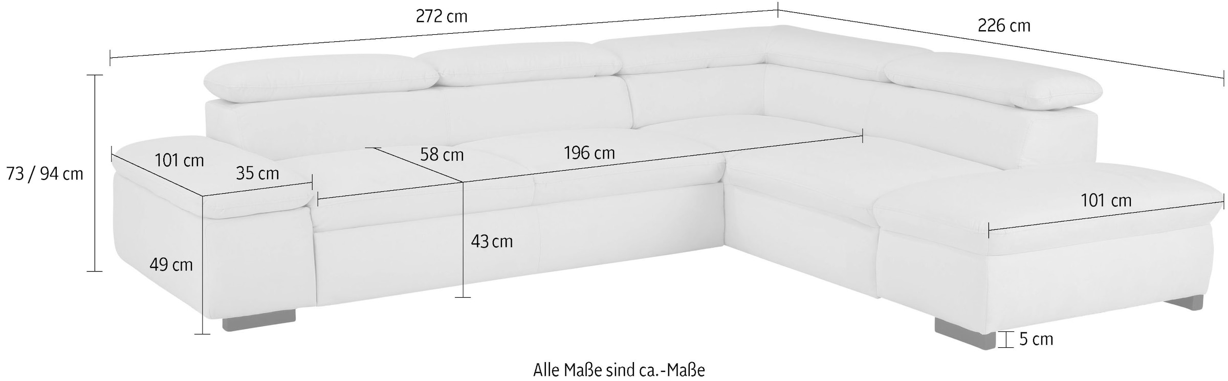 Home affaire Ecksofa »Alberto L-Form«, mit Ottomane, inkl. Kopfteilverstellung, wahlweise mit Bettfunktion