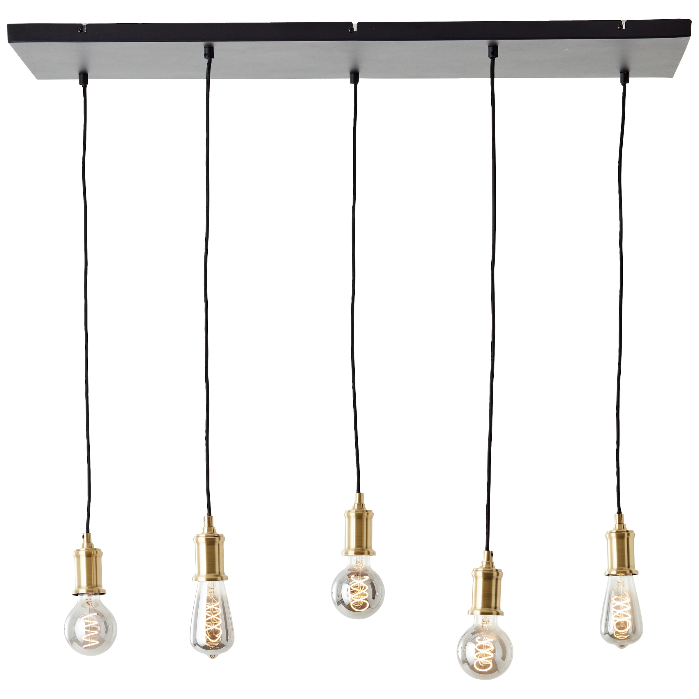 Brilliant Pendelleuchte »Darcia«, 5 flammig, Leuchtmittel E27 | ohne Leuchtmittel, 133 x 35 x 95 cm, 5 x E27, kürzbar, Metall, messingfarben/schwarz