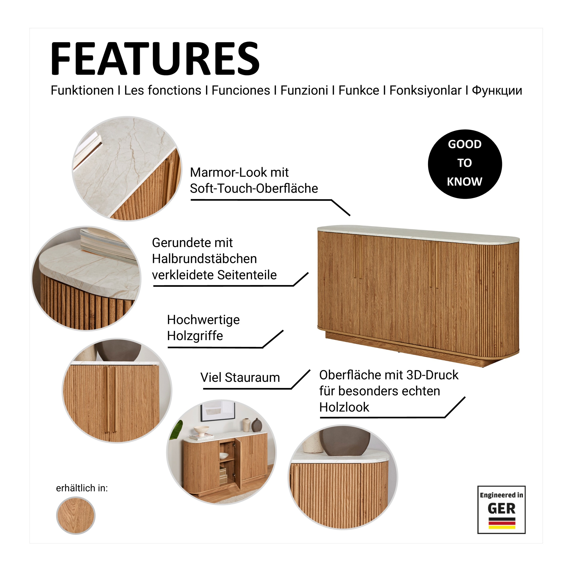 Jahnke Sideboard »STRING SB 160«, (1 St.), Sideboard, 4-türig, Marmor-Look, Breite 159,5 cm