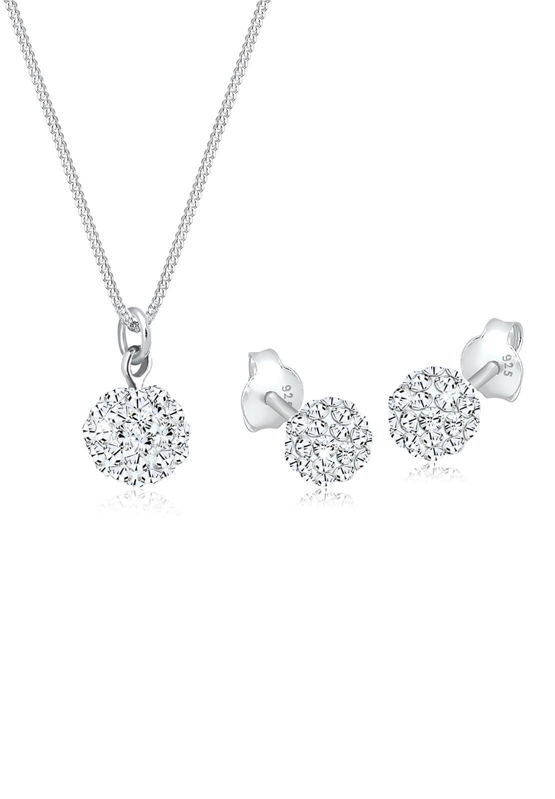"Ohrring und Ketten Set ELLI ""Schmuckset Kugel Elegant 925 Silber, mit Kristallen von Swarovski"" Gr. 45, silber, Schmuck_Sets, Damen, 45"