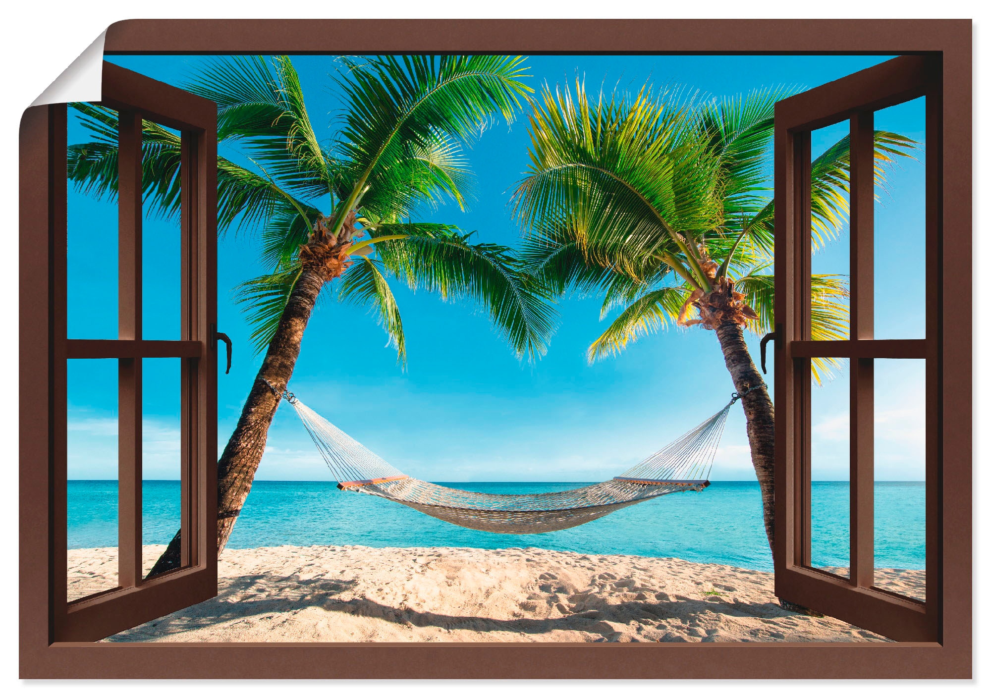 Artland Wandbild »Fensterblick Palmenstrand Karibik«, Amerika, als Größen Leinwandbild, Alubild, in Wandaufkleber versch. St.), Poster BAUR | kaufen (1 oder