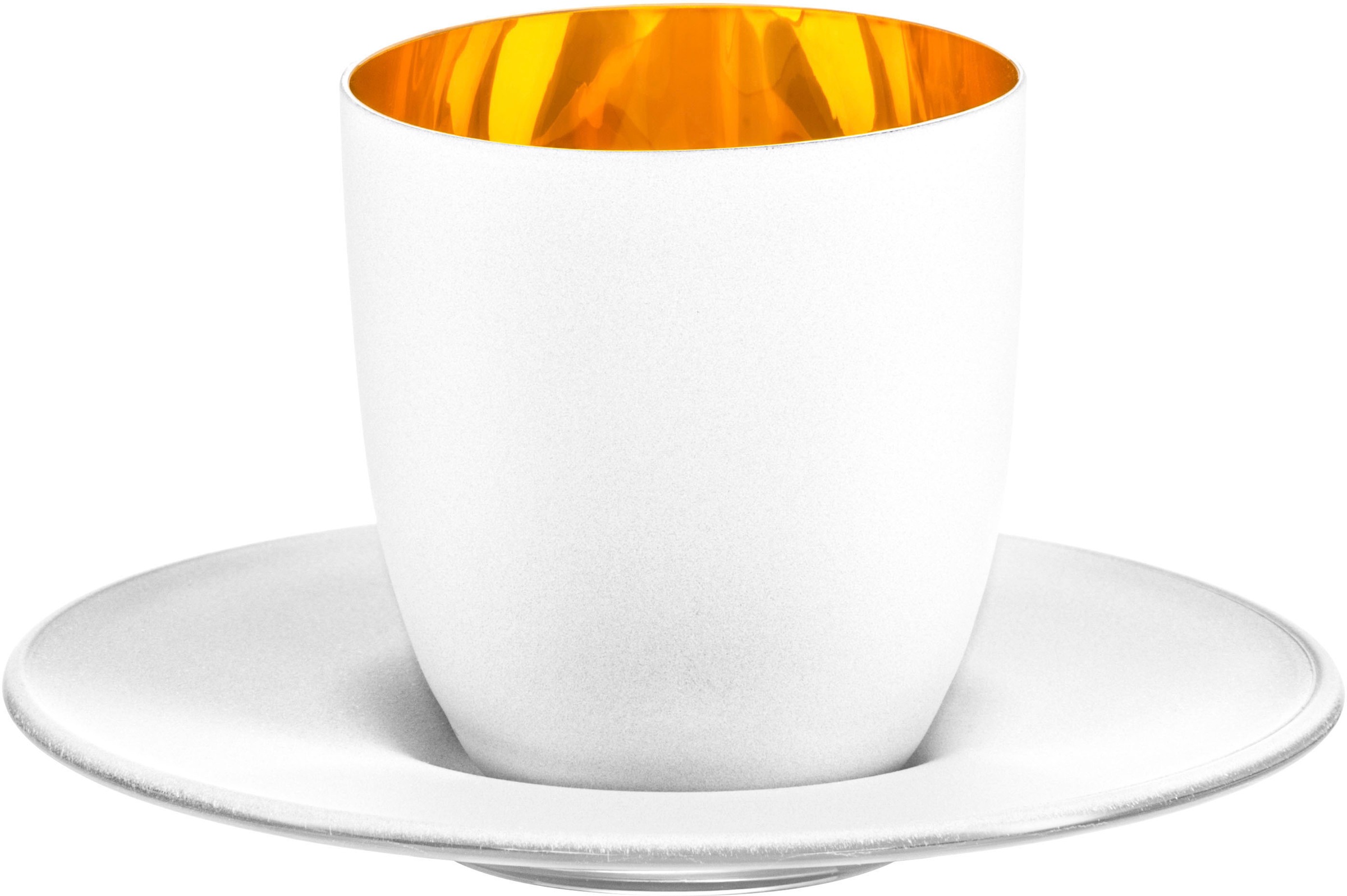 Eisch Germany Espressoglas »COSMO PURE WHITE«, (Set, 3 tlg., Espressoglas, Untertasse und Kännchen im Geschenkkarton), in Handarbeit mit 24karätigem Gold veredelt, 100 ml, Made in Germany