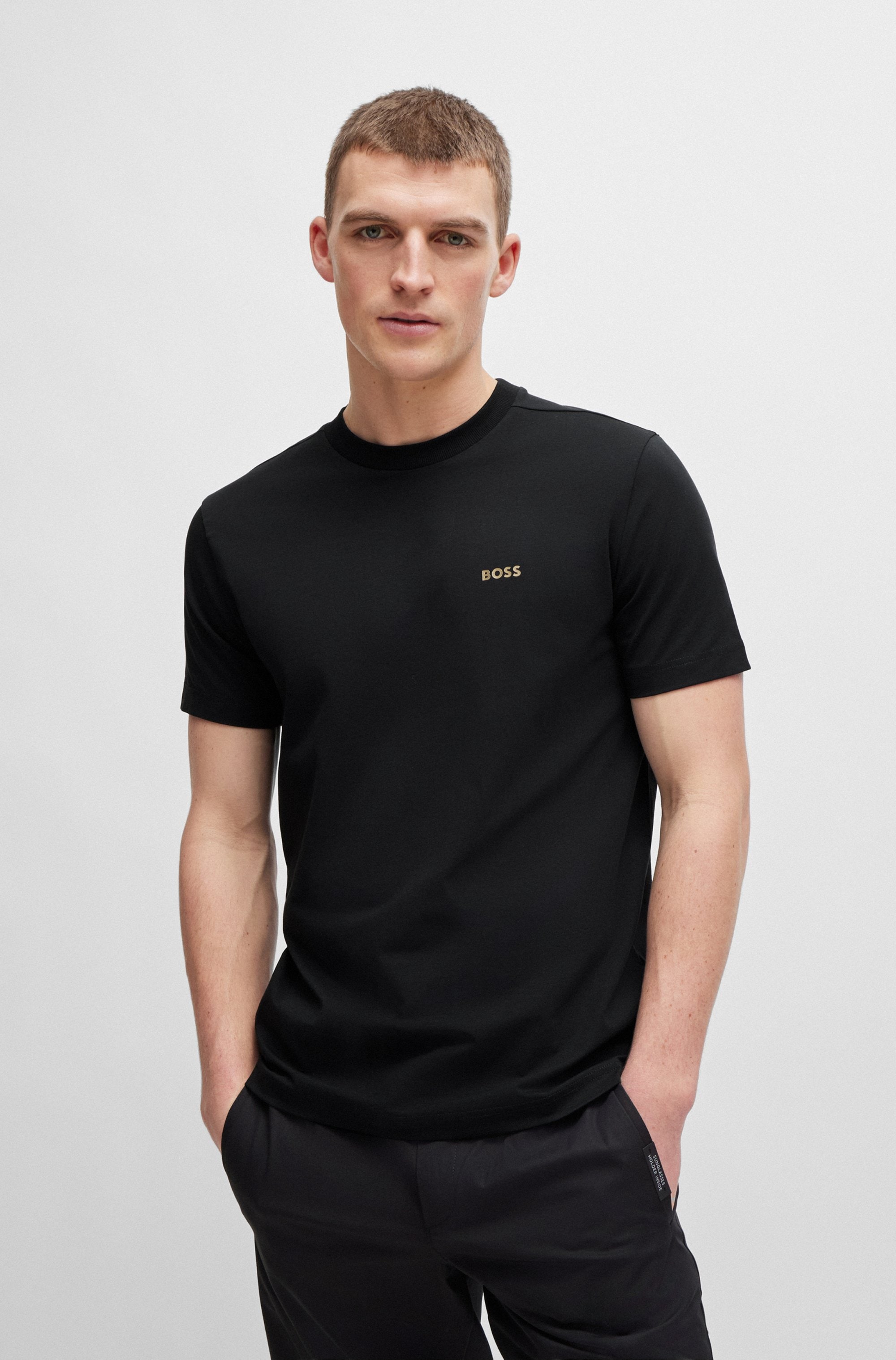 BOSS GREEN "Tee Regular Fit" Stretch Jersey Cotton, Logo on Chest, Rundhals