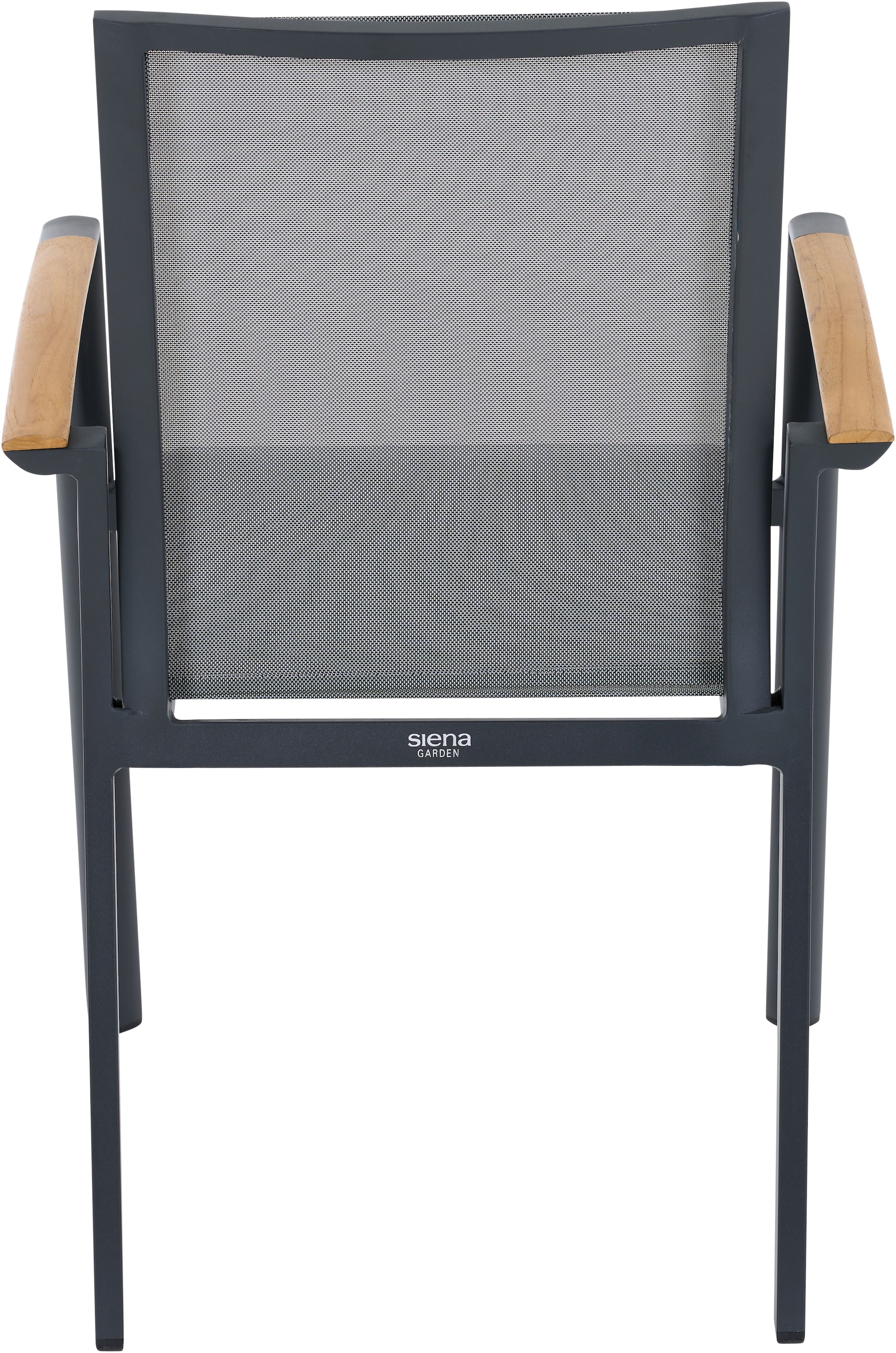 Siena Garden Gartensessel »VELIA Stapelsessel matt anthrazit« Gestell aus Aluminium, Armlehnen aus Teak FSC® 100%
