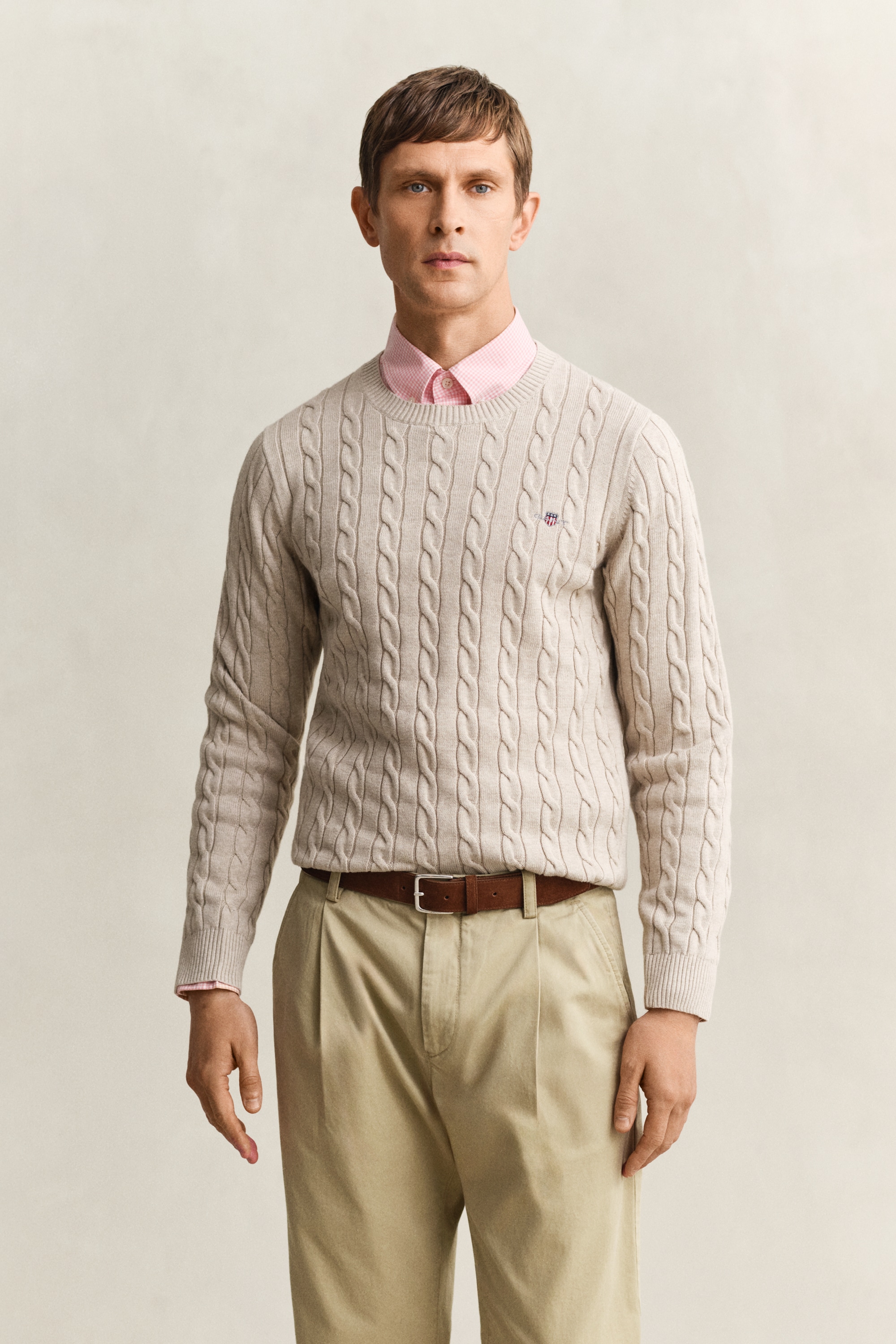 Gant Strickpullover "COTTON CABLE C-NECK" mit Wappen-Logostickerei auf der günstig online kaufen