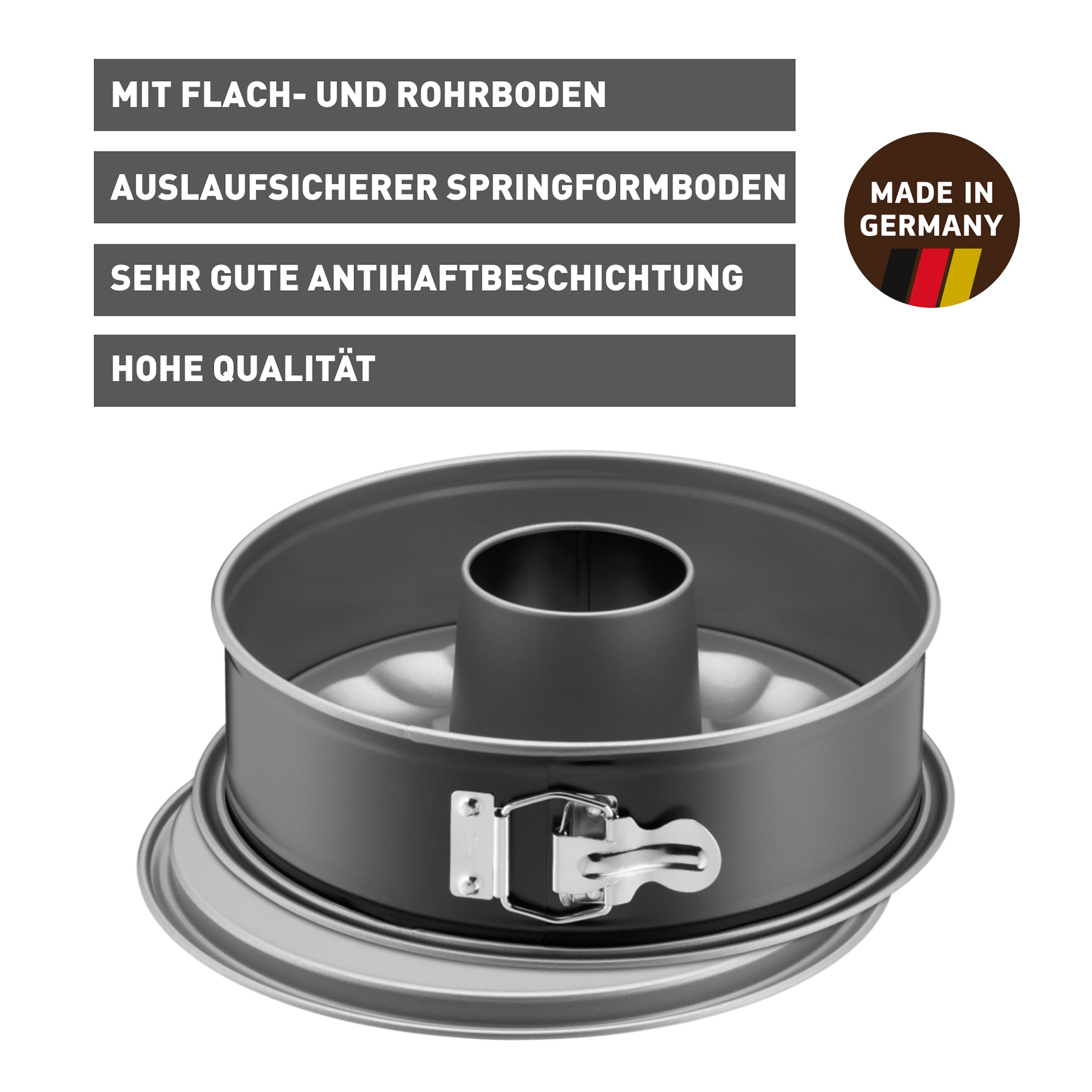 Kaiser Backformen Springform »Inspiration«, (3 St.), Flachboden, Rohrboden, für Torten/Rührkuchen/Gugelhupf, Stahl