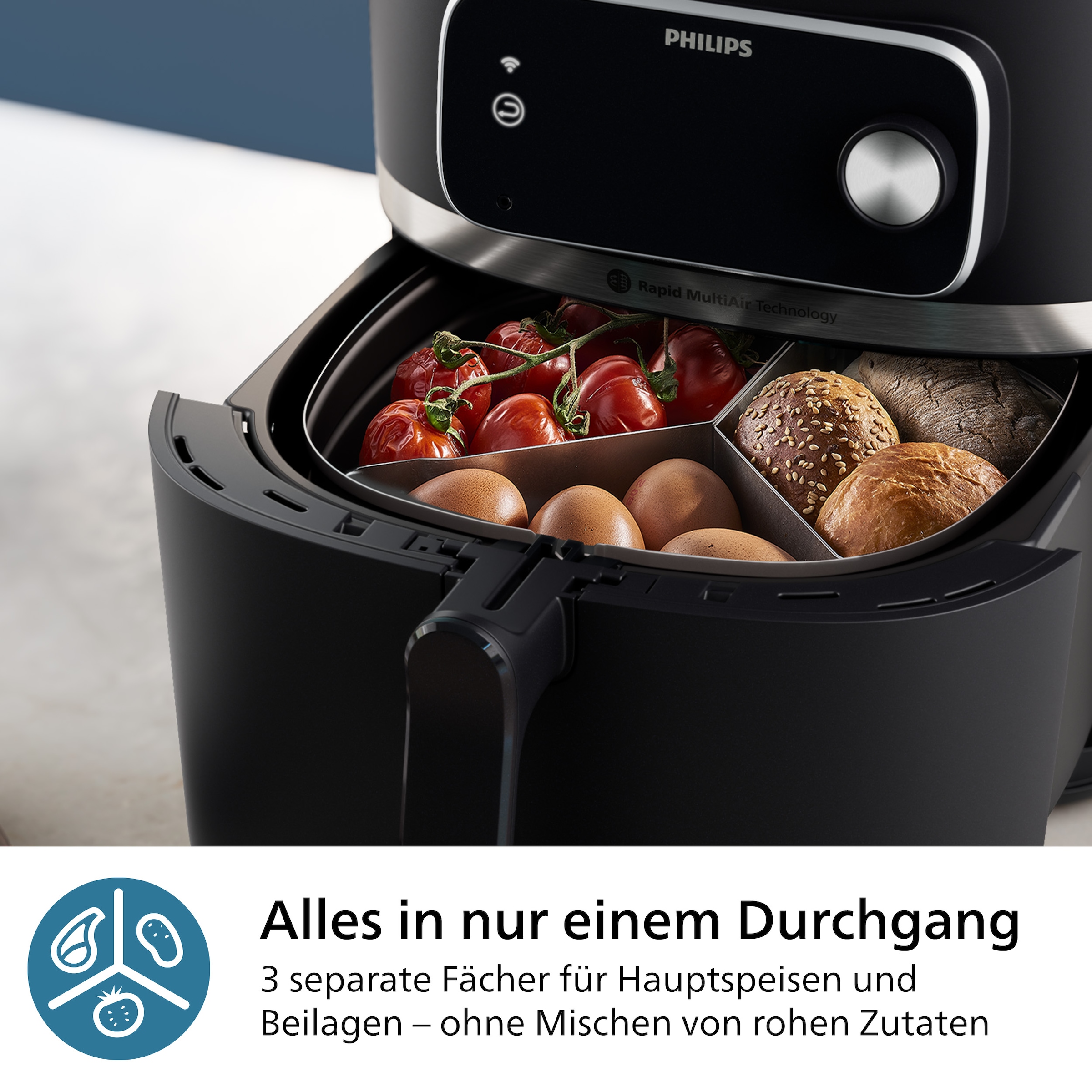 Philips Frittiereinsatz »HD9916/00, 3-fach Korbtrenner Airfryer Zubehör«, kompatibel mit Philips Airfryer Combi 7000 Series, spülmaschinenfest